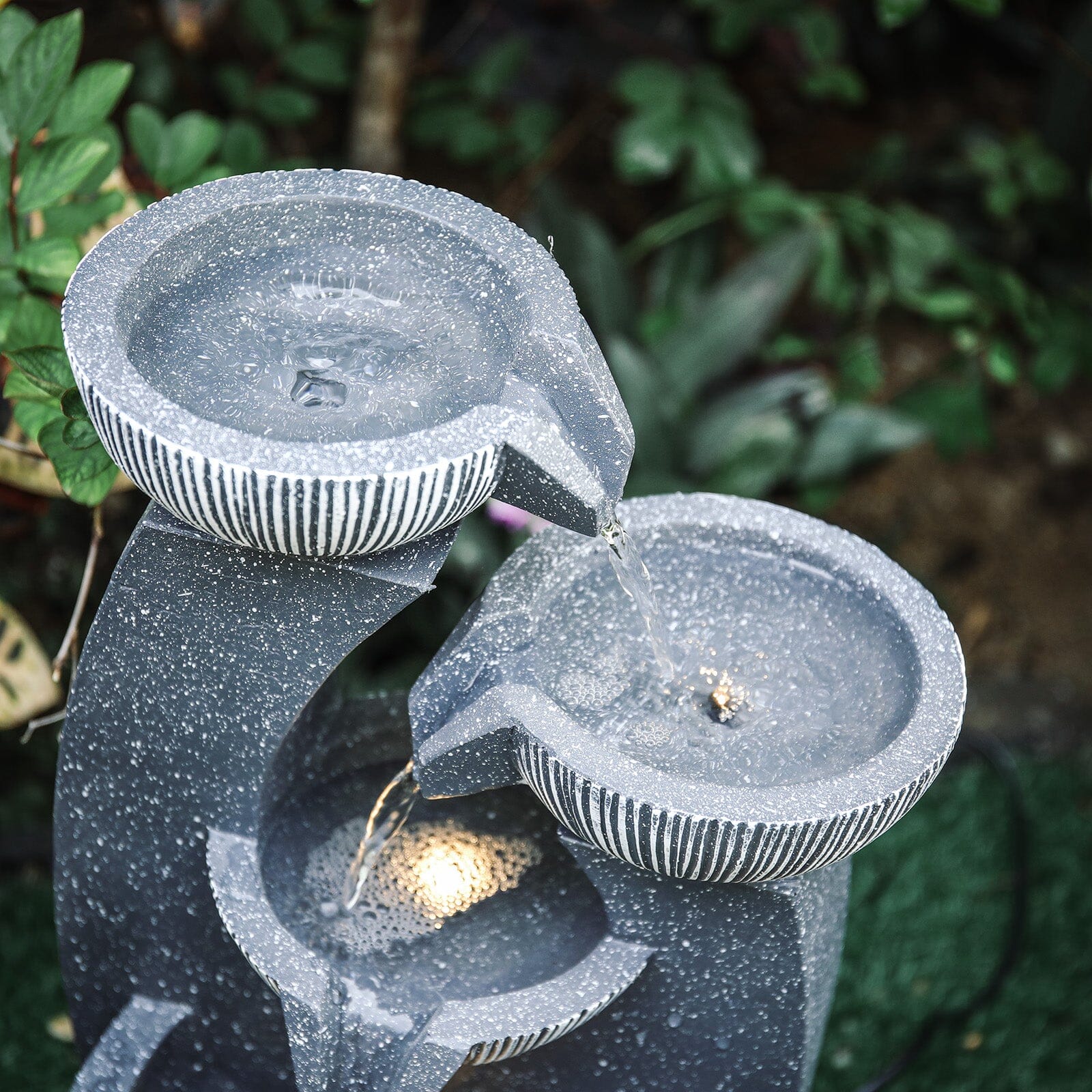 Cascading Bowls Garden Water Feature Fountain 4-Tier Fountain LED Fountain Fountains Living and Home 