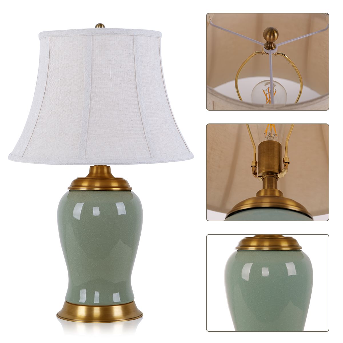 Vintage Green Crackle Ceramic Table Lamp with Fabric Shade Lightsin UK 