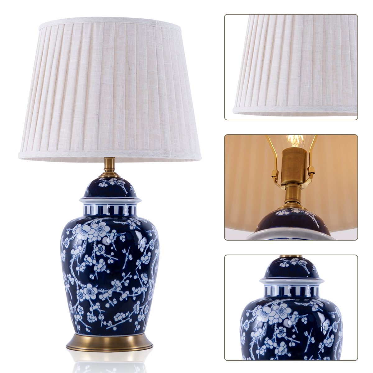 Vintage Floral Ceramic Table Lamp with Brass Base and Fabric Shade Lightsin UK 