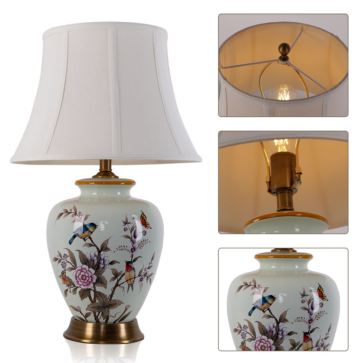 Lightsin Vintage Ceramic Floral Table Lamp with Copper Base for Bedside and Table Lighting Lightsin UK 