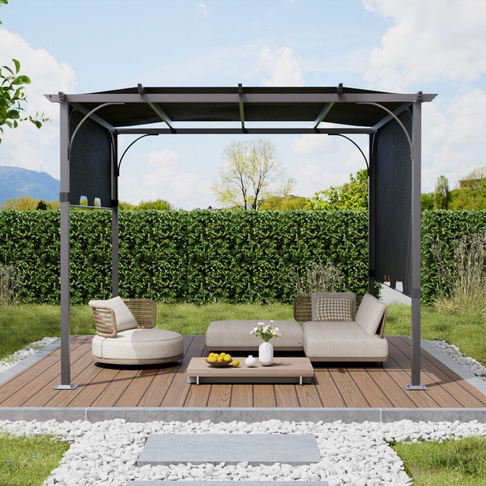 3x3x2.3m/3x4x2.3m Dark Grey Pergola Style Shade Canopy with Adjustable Roof Living and Home 