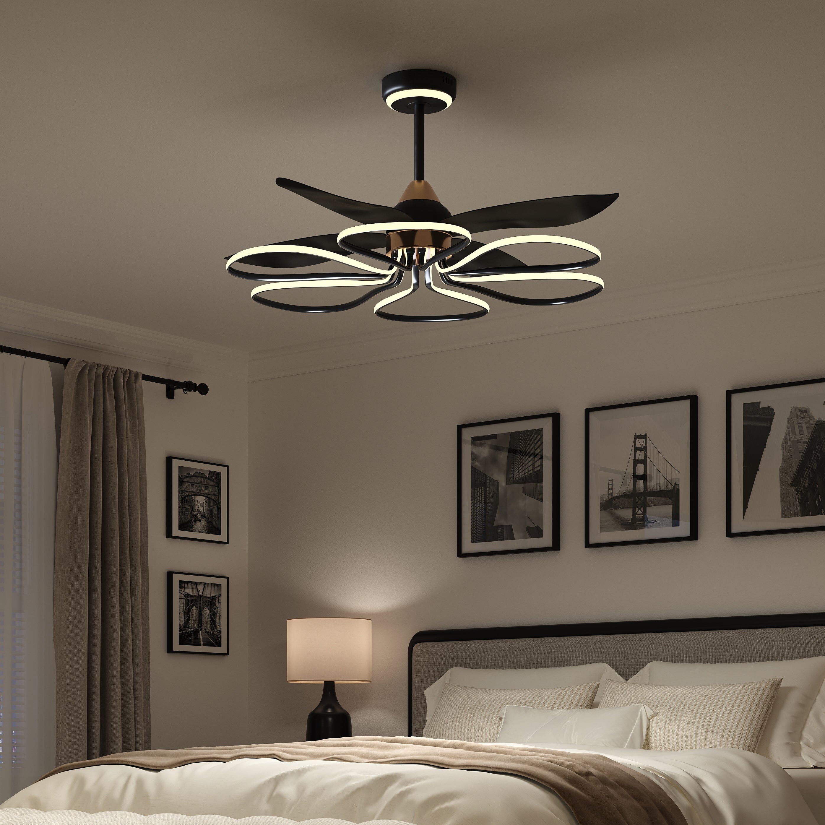 Lightsin 36-inch Black Modern Petal LED Ceiling Fan with Light - 6-Speed with Remote Control Lightsin UK 