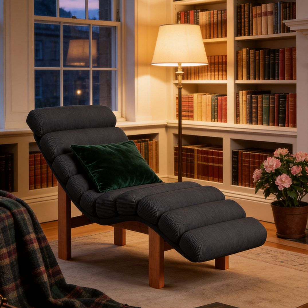 Cottonfy Modern Ergonomic Corduroy Chaise Lounge with Natural Wooden Frame Cottonfy UK 