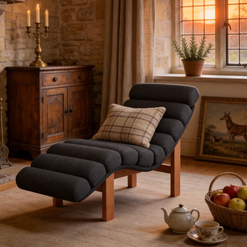 Cottonfy Modern Ergonomic Corduroy Chaise Lounge with Natural Wooden Frame Cottonfy UK 