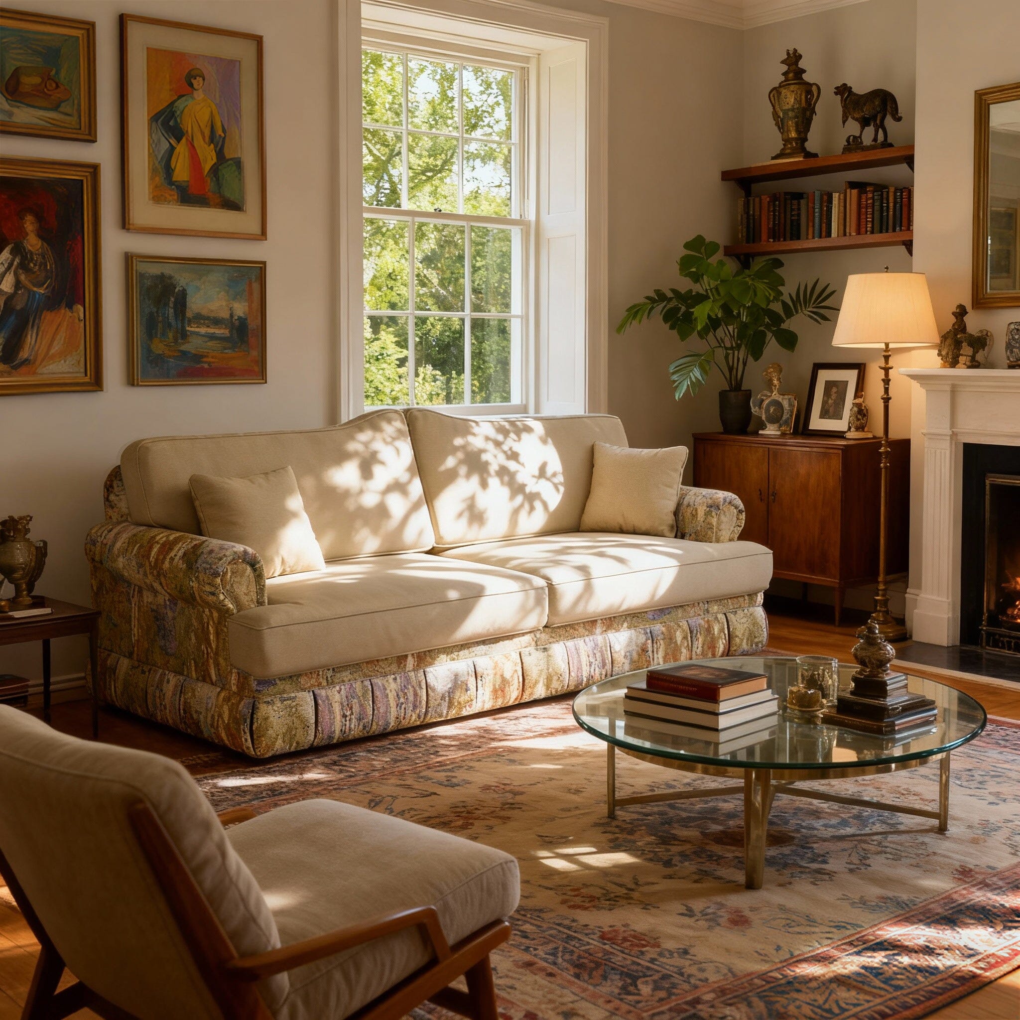 Cottonfy Heritage Plaid Skirted Sofa with Concealed Storage Drawers Living and Home 180 CM Sand Classic Cotton Linen 