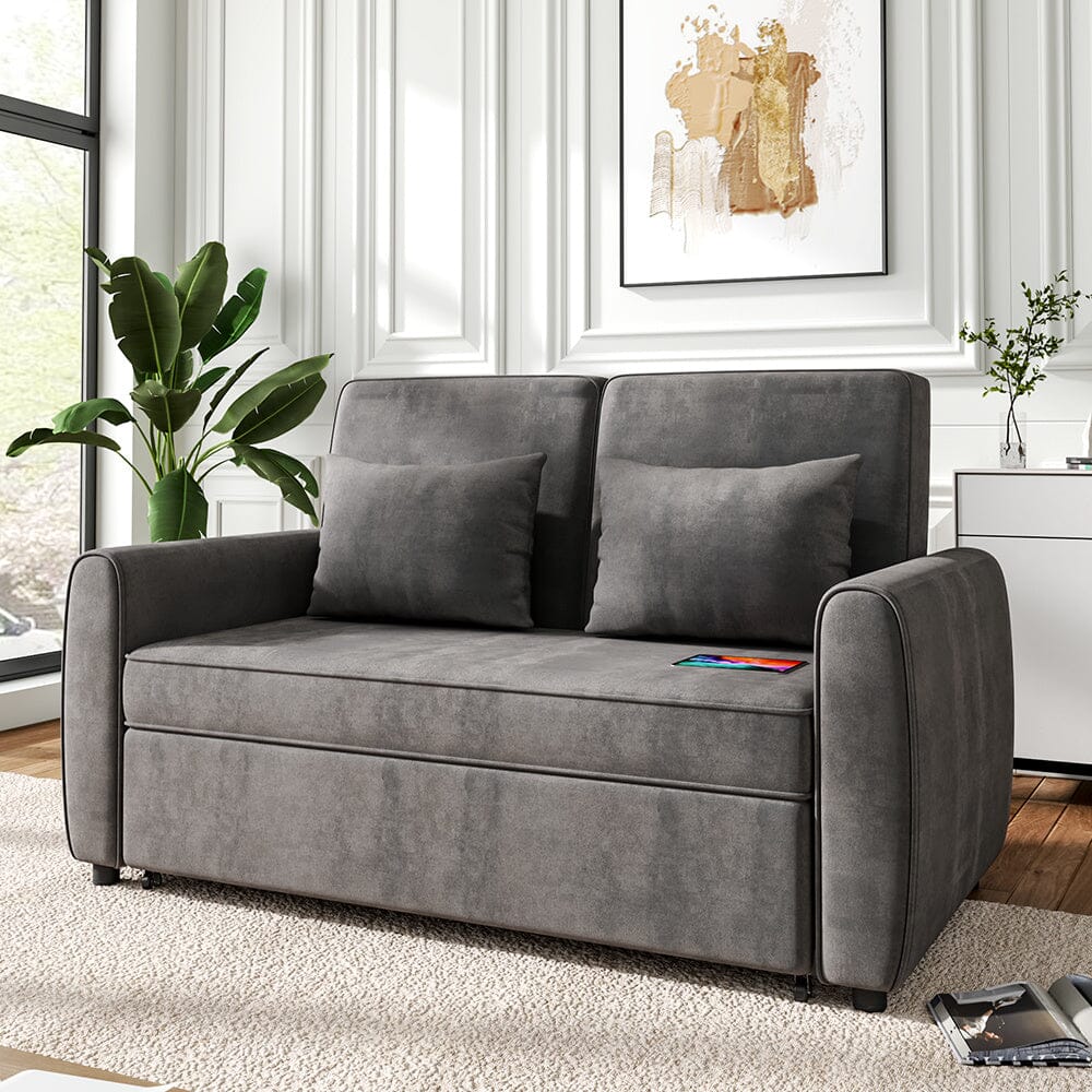 Livingandhome Sofa Bed 3 Seater Grey Fabric Tufted Convertible