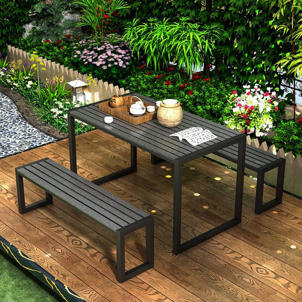 6 - Person 150cm Long Iron Outdoor Dining Set Garden Table and Bench Garden Dining Sets Living and Home 