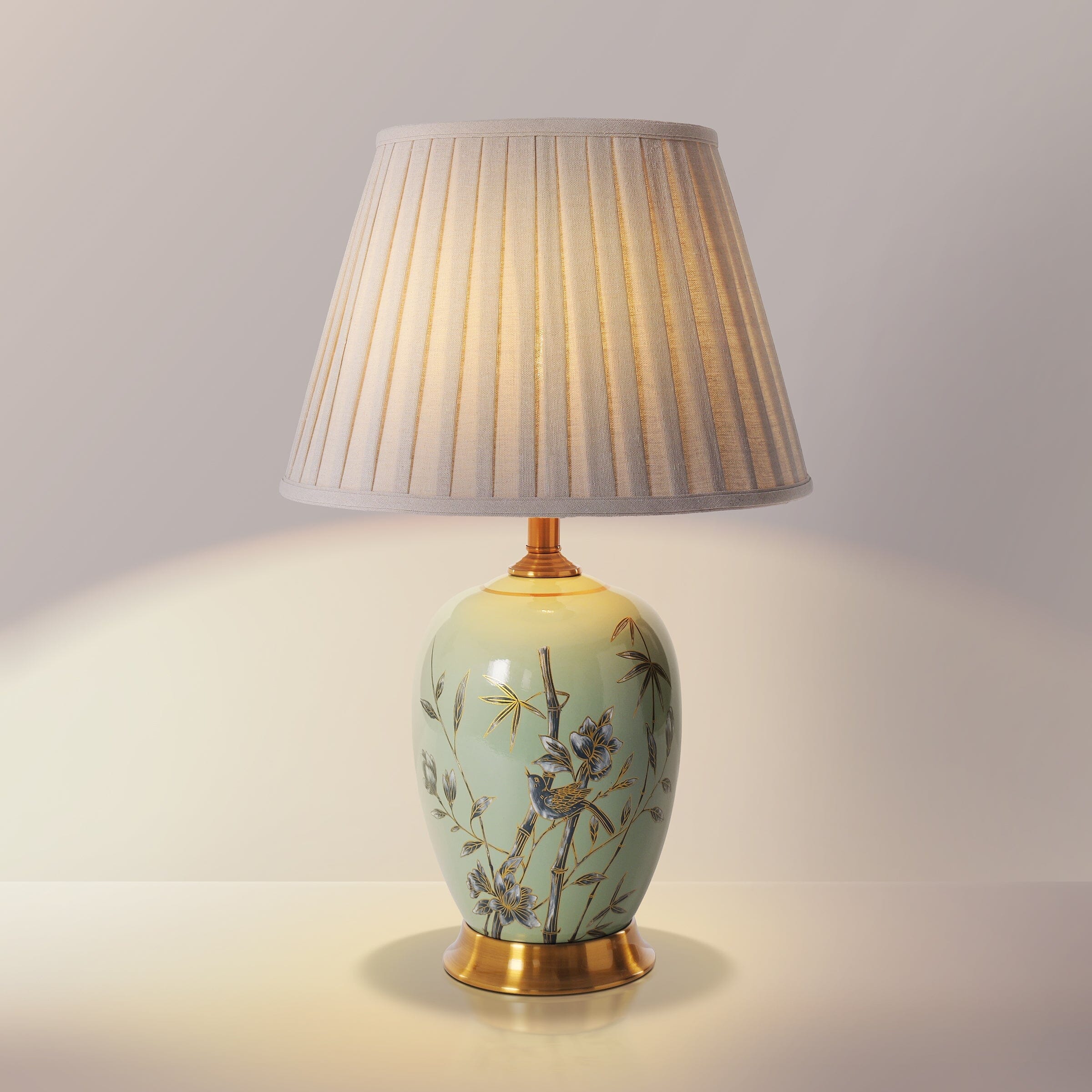 Lightsin Green Bamboo & Bird Ceramic Table Lamp with Seamless Dimming Lightsin UK 