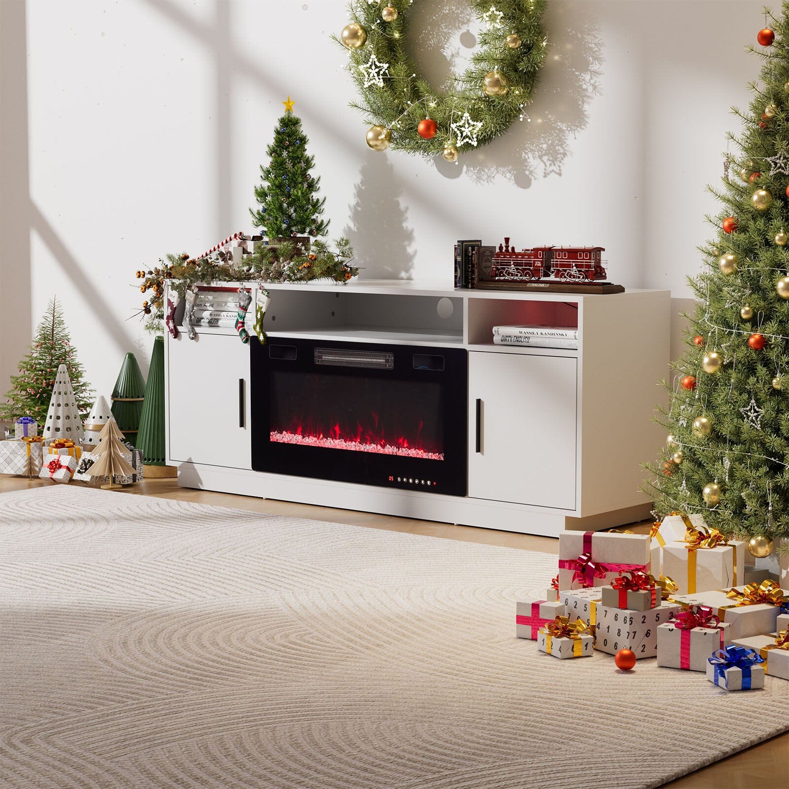 30Inch Electric Fireplace TV Stand | Large Media Cabinet with 24 Colour Options Living and Home 