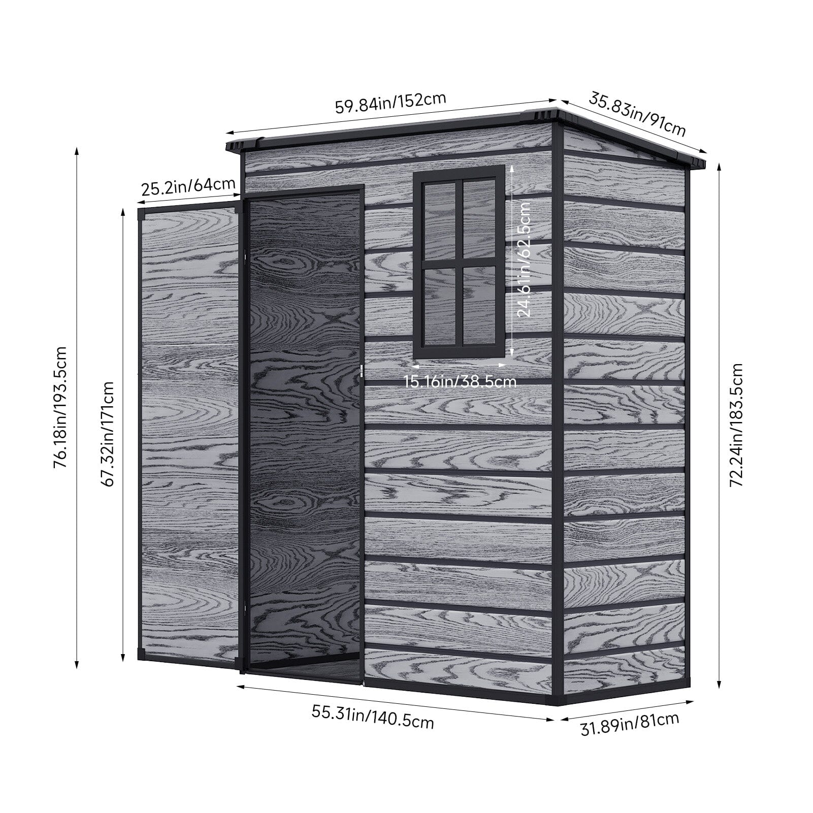 5x3ft / 5x4ft Plastic Garden Storage Shed with Front and Size Door for Bikes and Tools Living and Home 
