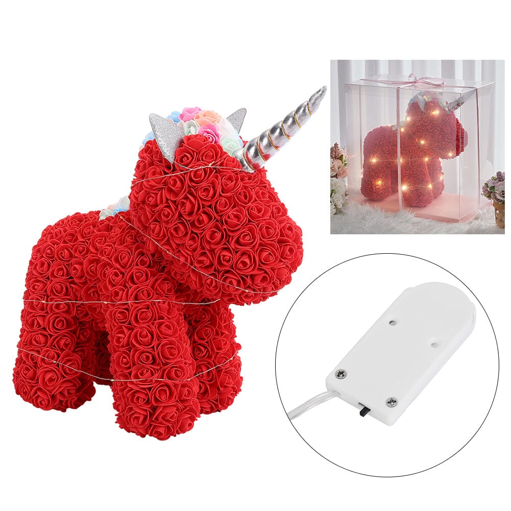 Simulation Foam Forever Rose Red Unicorn Gift Box with Warm Light Strip Living and Home 