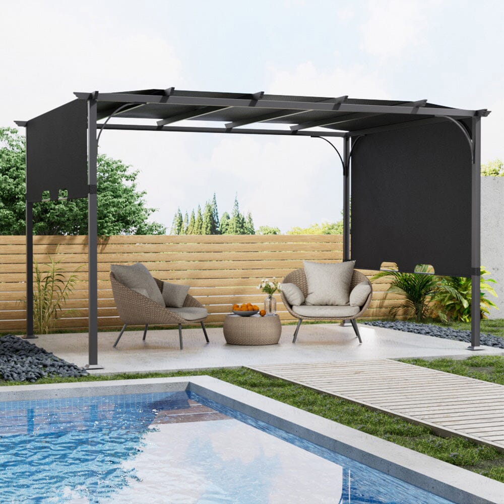 3x3x2.3m/3x4x2.3m Dark Grey Pergola Style Shade Canopy with Adjustable Roof Living and Home 