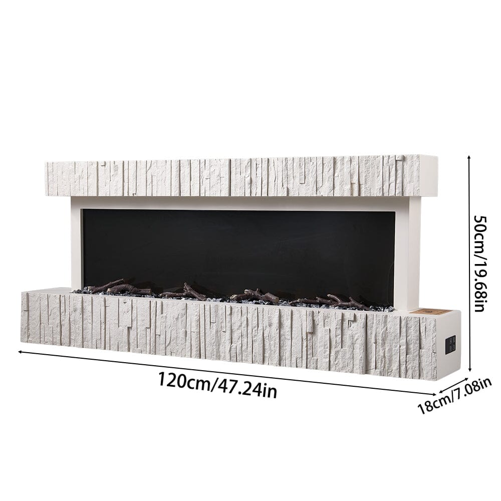 47/59 Inch Wall Mounted Electric Fireplace with Faux Stone Mantel, WiFi, Remote & LED Flames Living and Home 