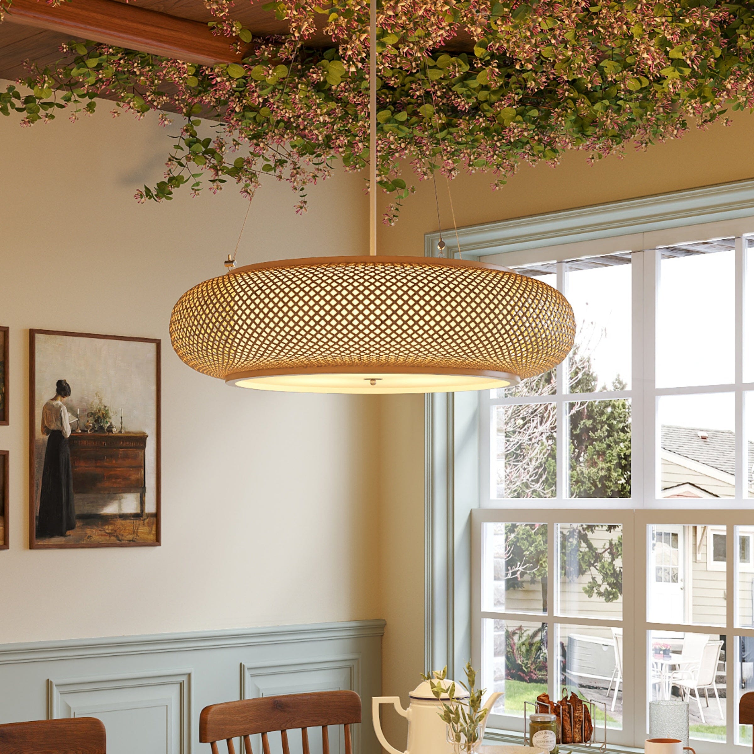 Lightsin Lutta-Handwoven Bamboo Pendant Light for Kitchen Island or Living Room Lightsin UK Dia 60cm 