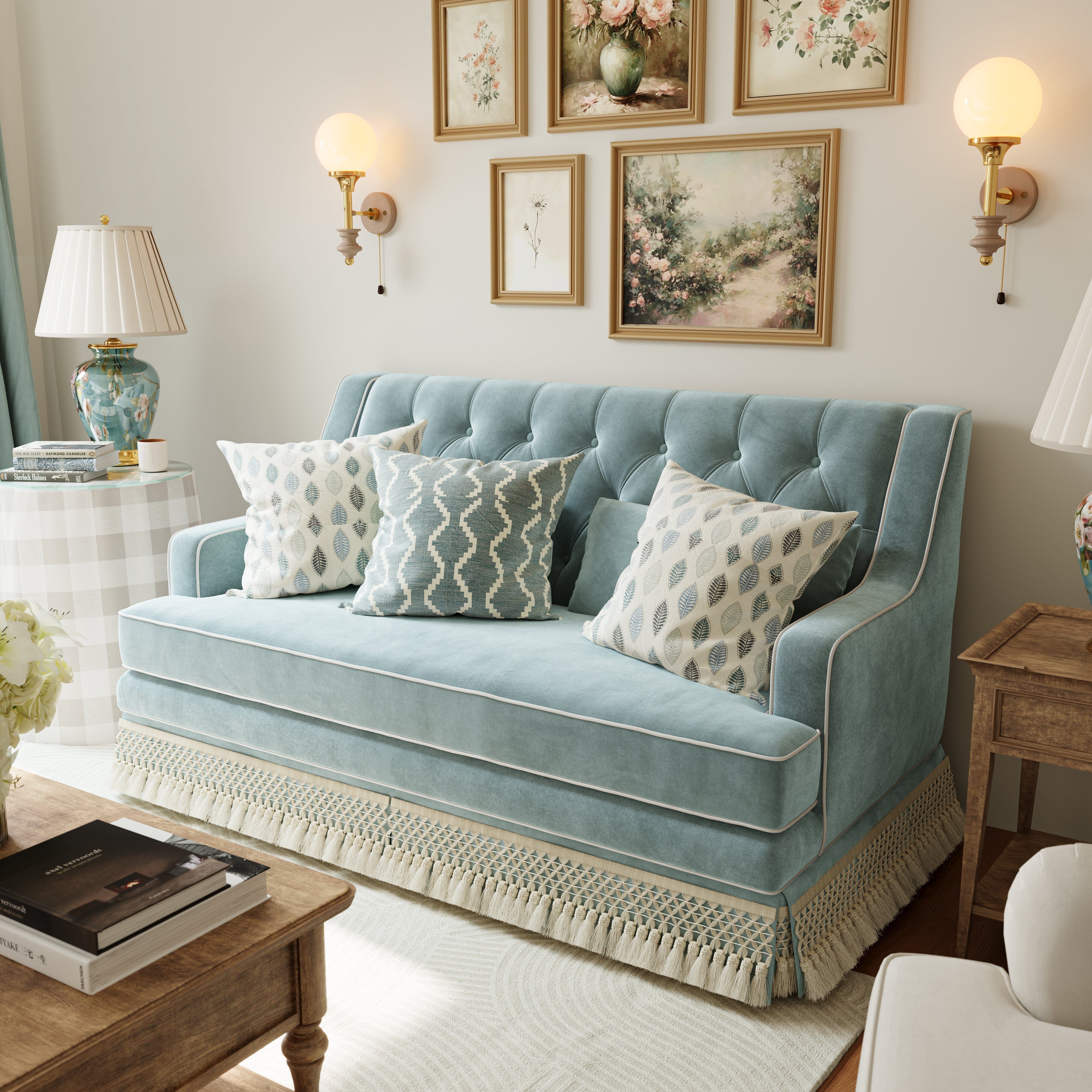 Cottonfy country fringe skirt sofa in cottagecore living room UK