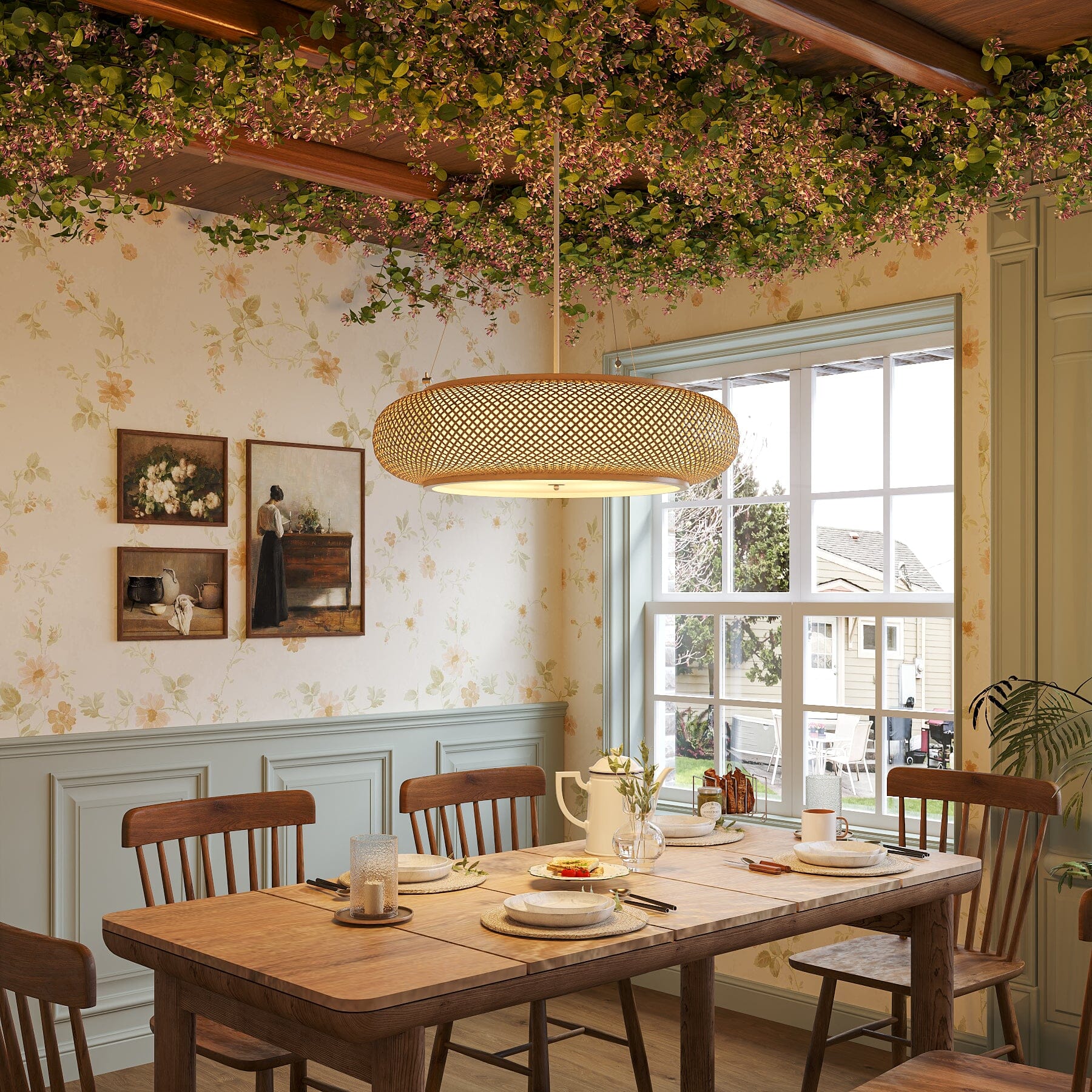 Lightsin Lutta-Handwoven Bamboo Pendant Light for Kitchen Island or Living Room Lightsin UK Dia 80cm 