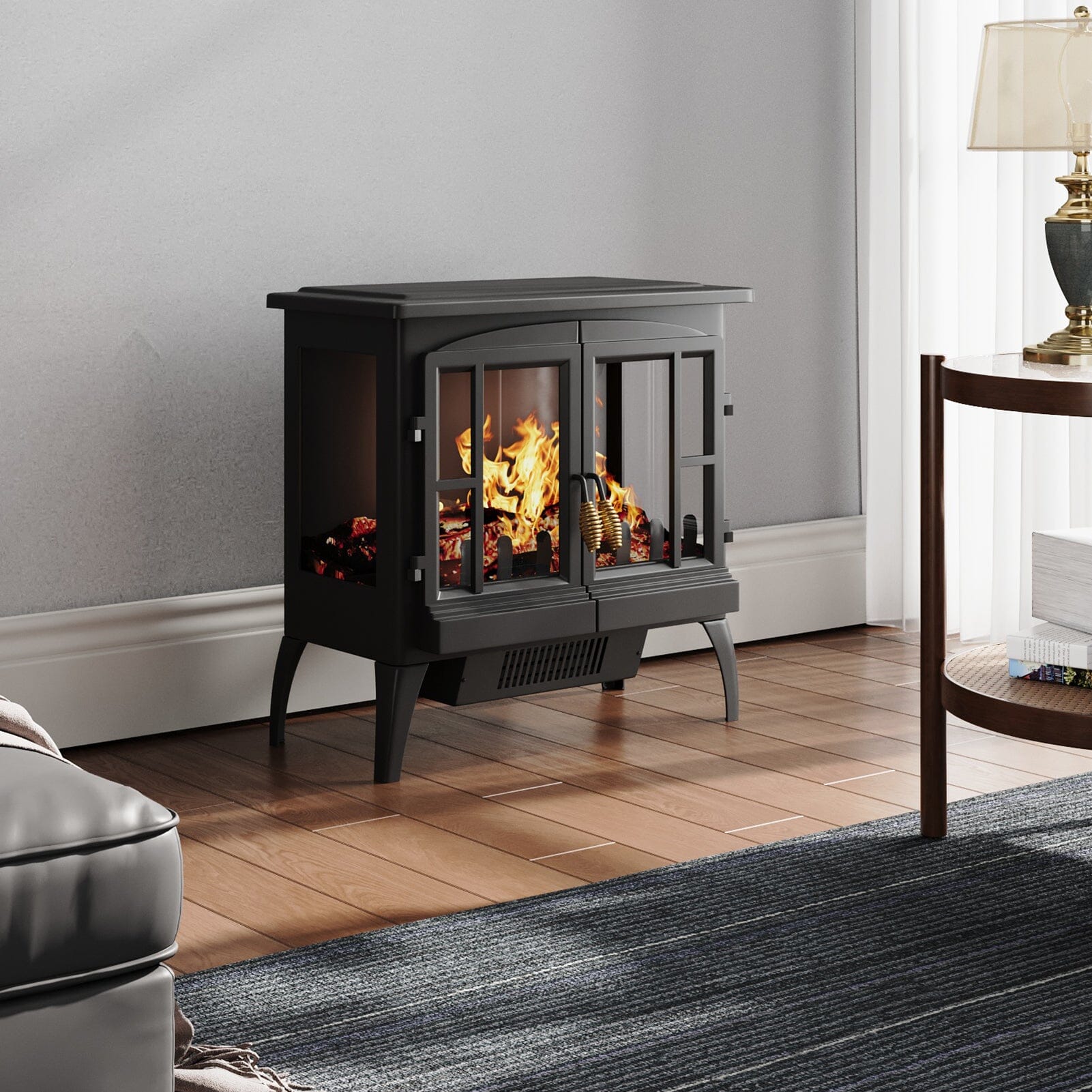 Black Freestanding Electric Fireplace Heater with Adjustable Flame Brightness Living and Home 