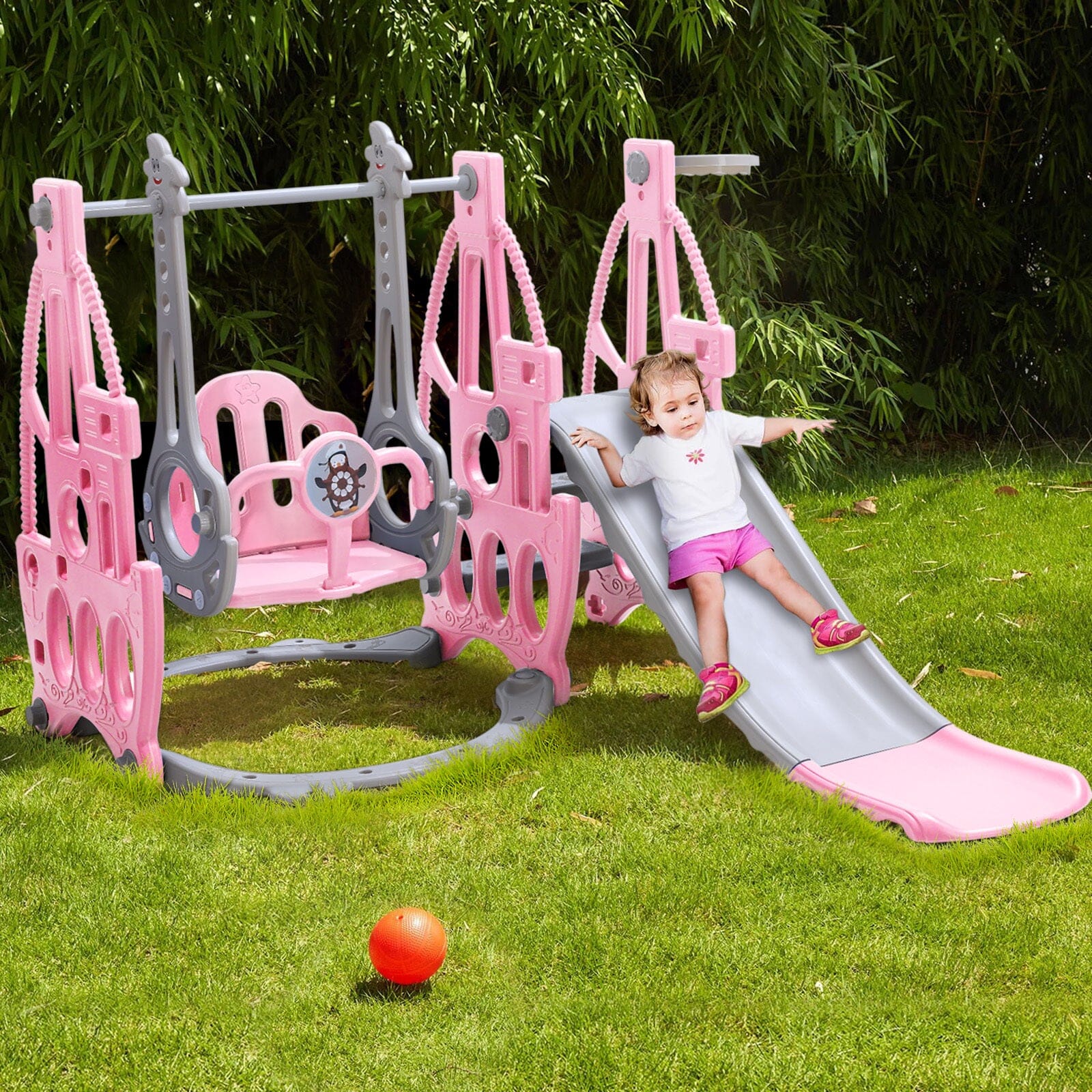 153cm W in Kids Swing and Slide Set Toddler Climber Playset