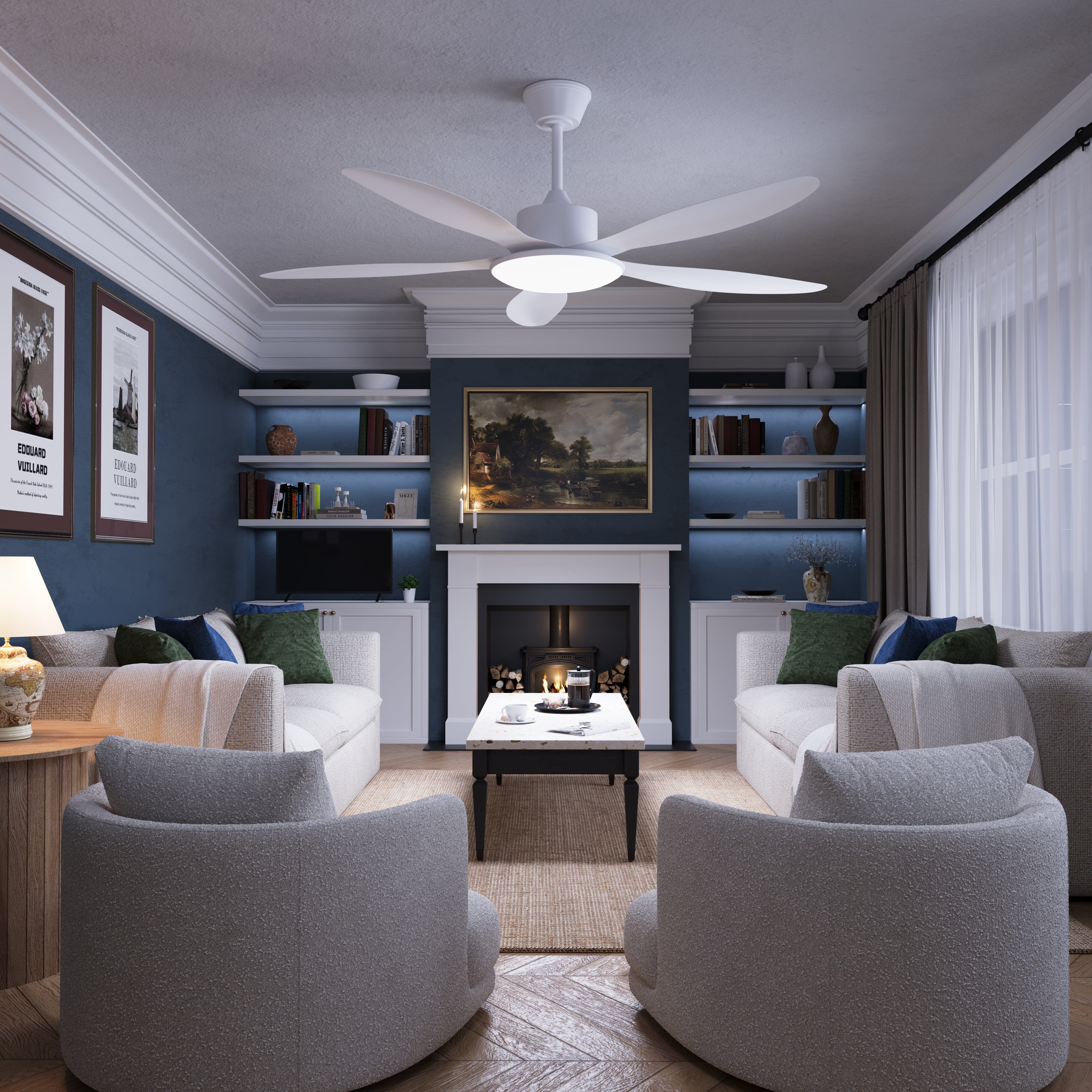 Lightsin 53-inch Modern Ceiling Fan with Light, Silent 5-Blade LED Fan with Remote Lightsin UK 