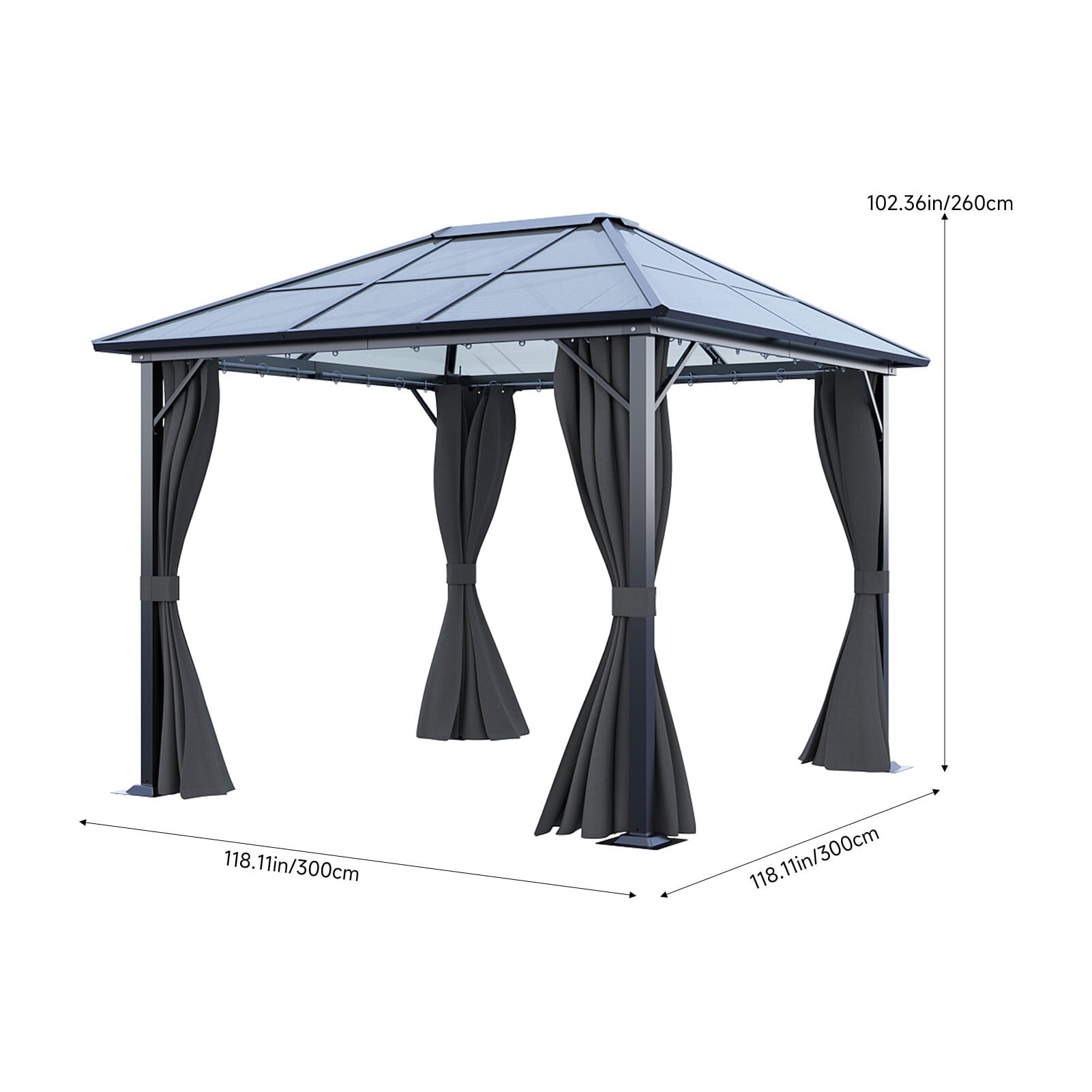 3*3*2.6m Dark Grey Single-roof Sunshade Canopy with Surrounding Fabric Living and Home 