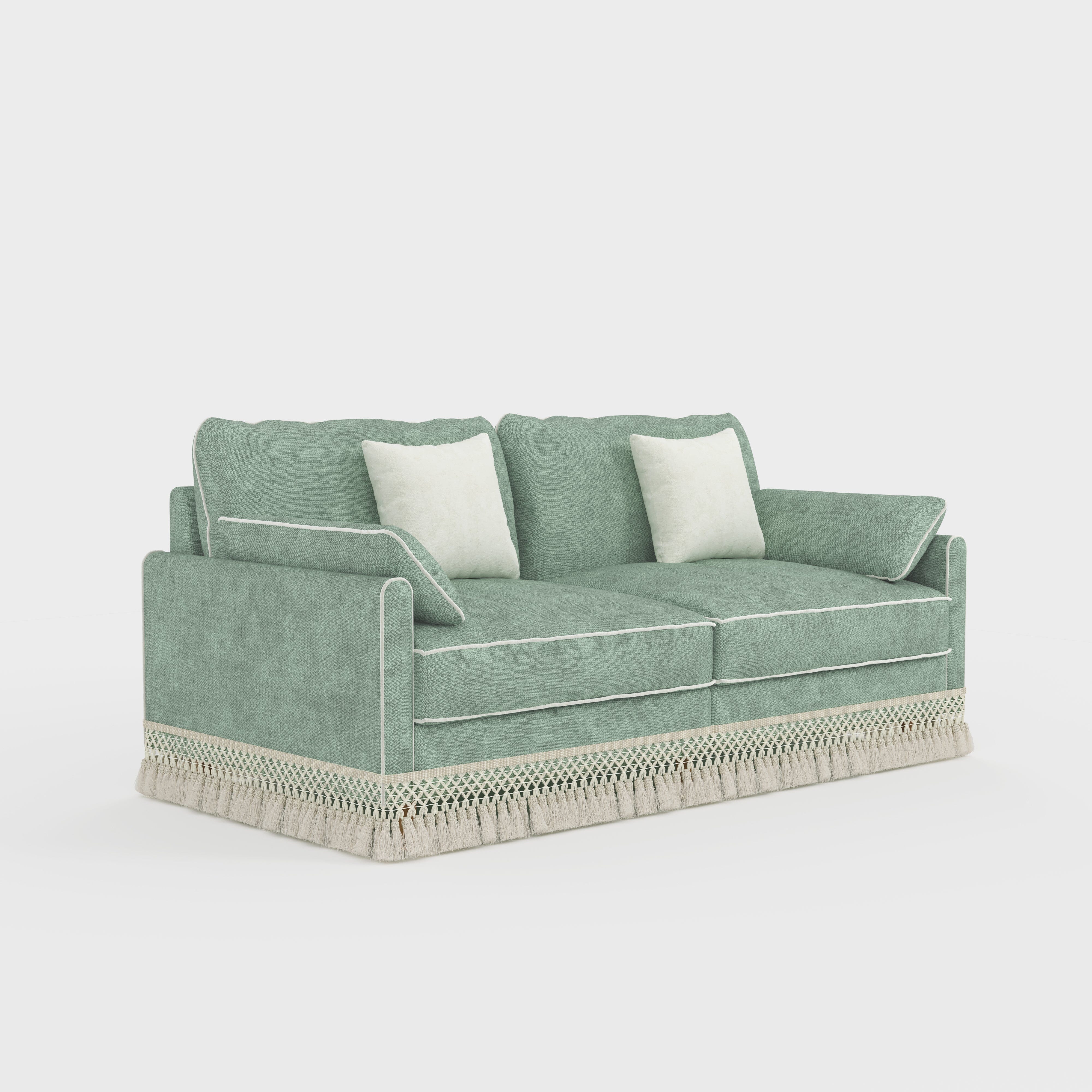 Cotton Linen Detachable Modular Sofa with Fringed Trim Cottonfy UK 2 Seater Mint Green In Stock