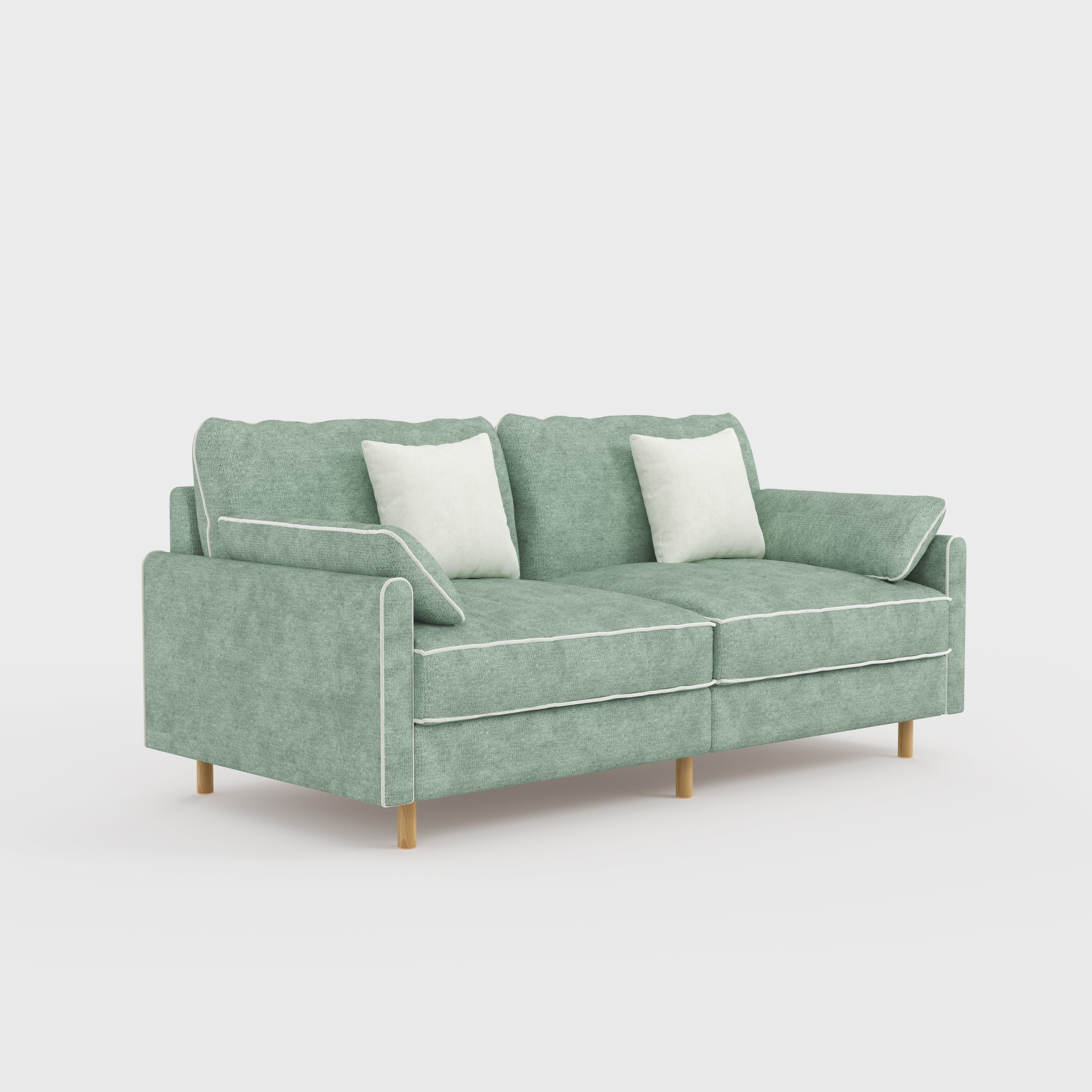 Cotton Linen Detachable Modular Sofa with Fringed Trim Cottonfy UK 2 Seater (without Fringed Trim) Mint Green In Stock