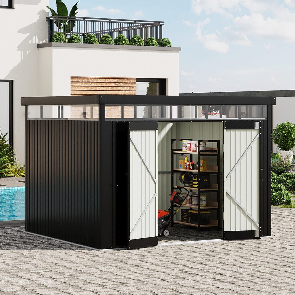 2x2.6x2m/1.6x2.6x2m/2.6x3x2m/4x3x2m Charcoal Black Galvanized Steel Storage Shed with Double/Single Lockable Doors Living and Home 