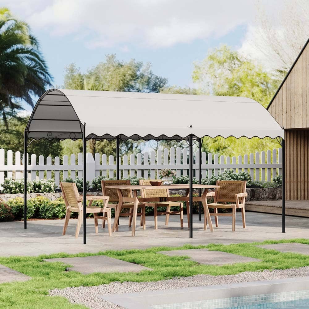 9.84 x 9.84 x 8.53 ft/ 9.84 x 13.12 x 8.53 ft Beige Arch Steel Canopy with Ground Pegs Living and Home 