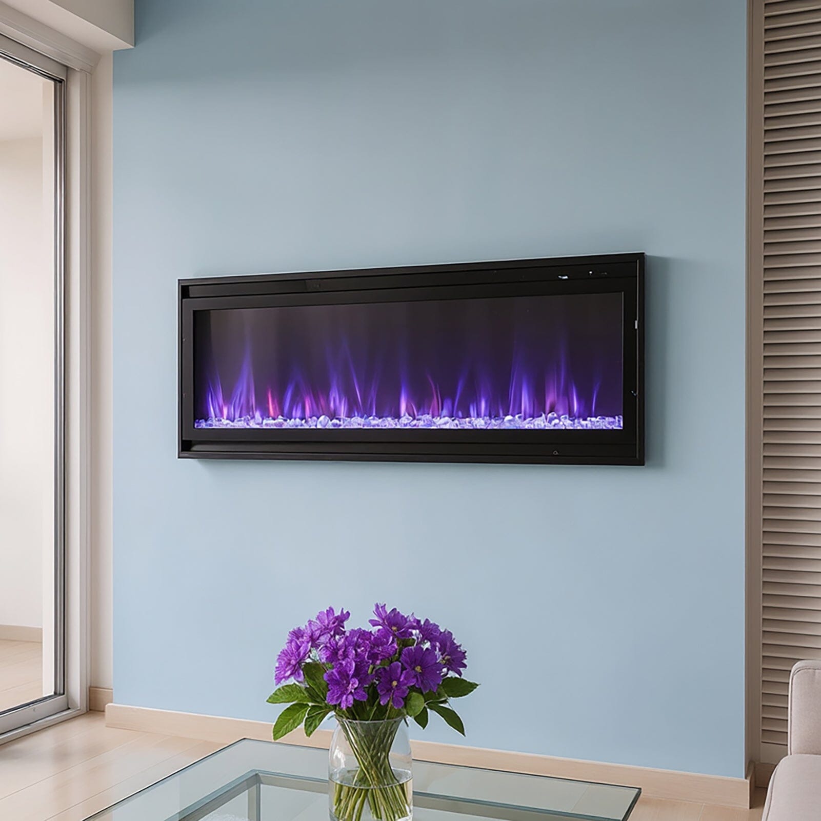 40/50/60inch Black Wall Mounted & Recessed Electric Fireplace with Adjustable Flame & Brightness Living and Home 