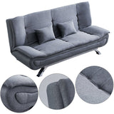 190cm Wide Grey 3 Seater Sofa Linen Convertible Sofa Bed with 2 Pillows Sofa Beds Living and Home 