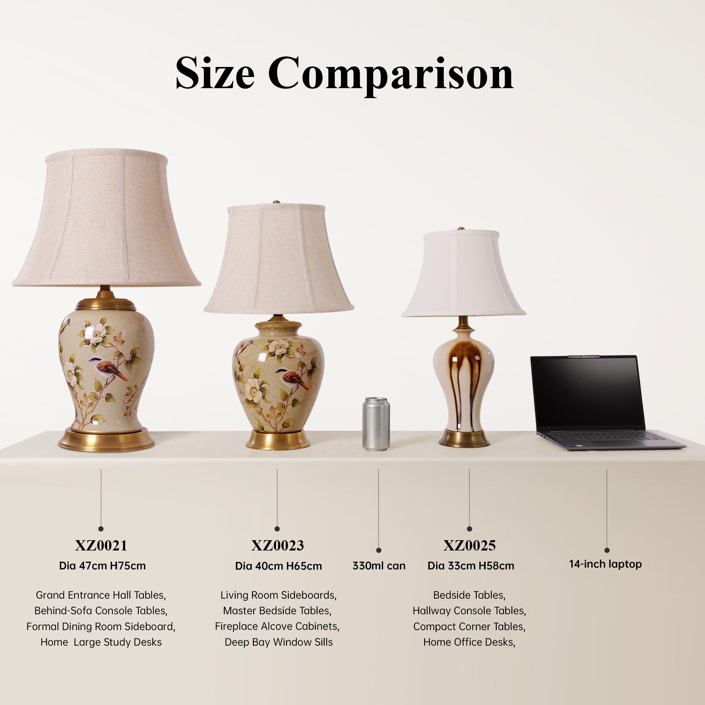 Lightsin Vintage Ceramic Bird-Pattern Table Lamp with Fabric Shade Lightsin UK 