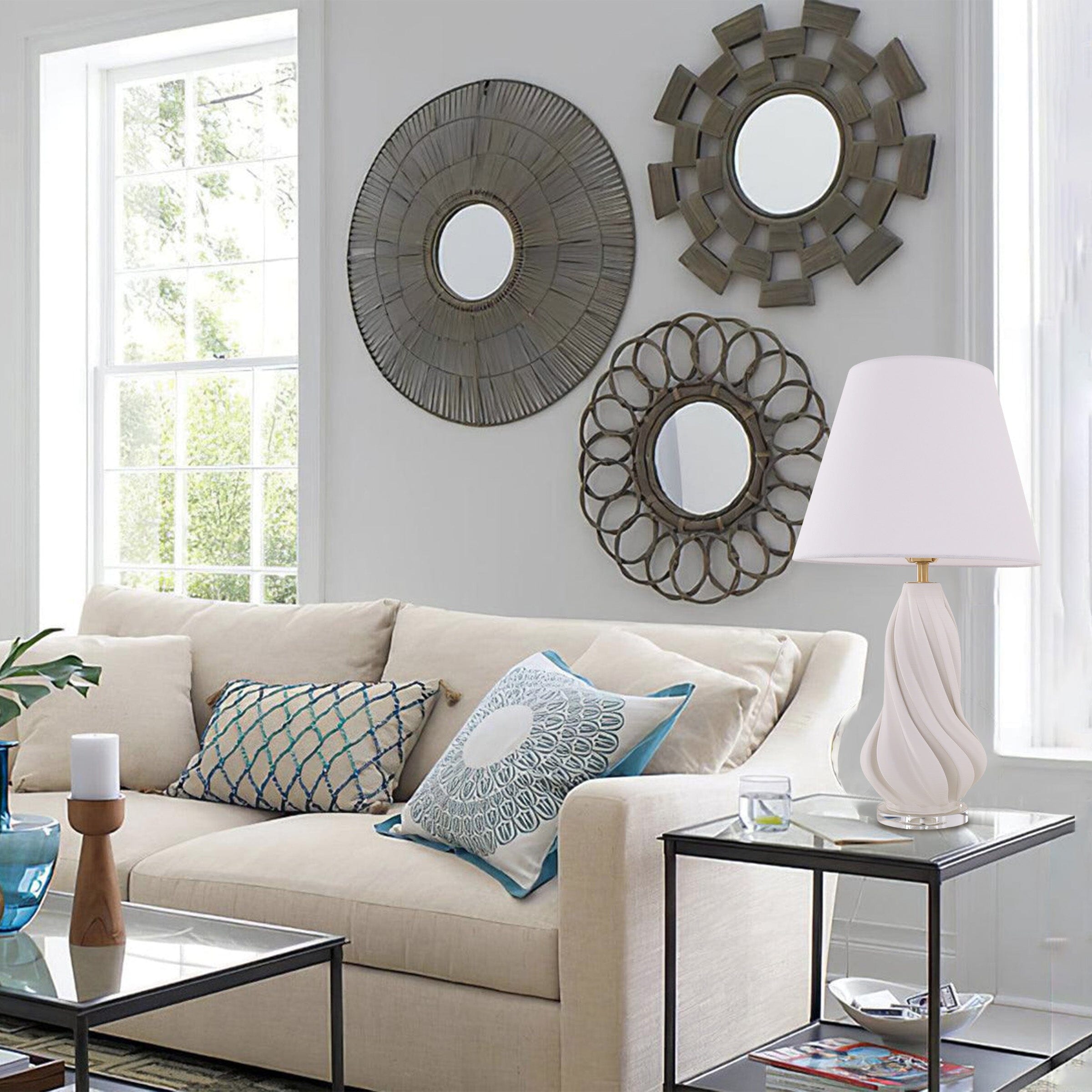 Lightsin 3D Pure White Ceramic Spiral Vase Table Lamp with Fabric Shade Lightsin UK 