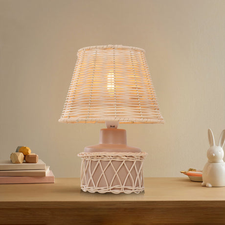 Lightsin Natural Rattan Table Lamp with Pink Wood Base for Bedroom and Living Room Lightsin UK 