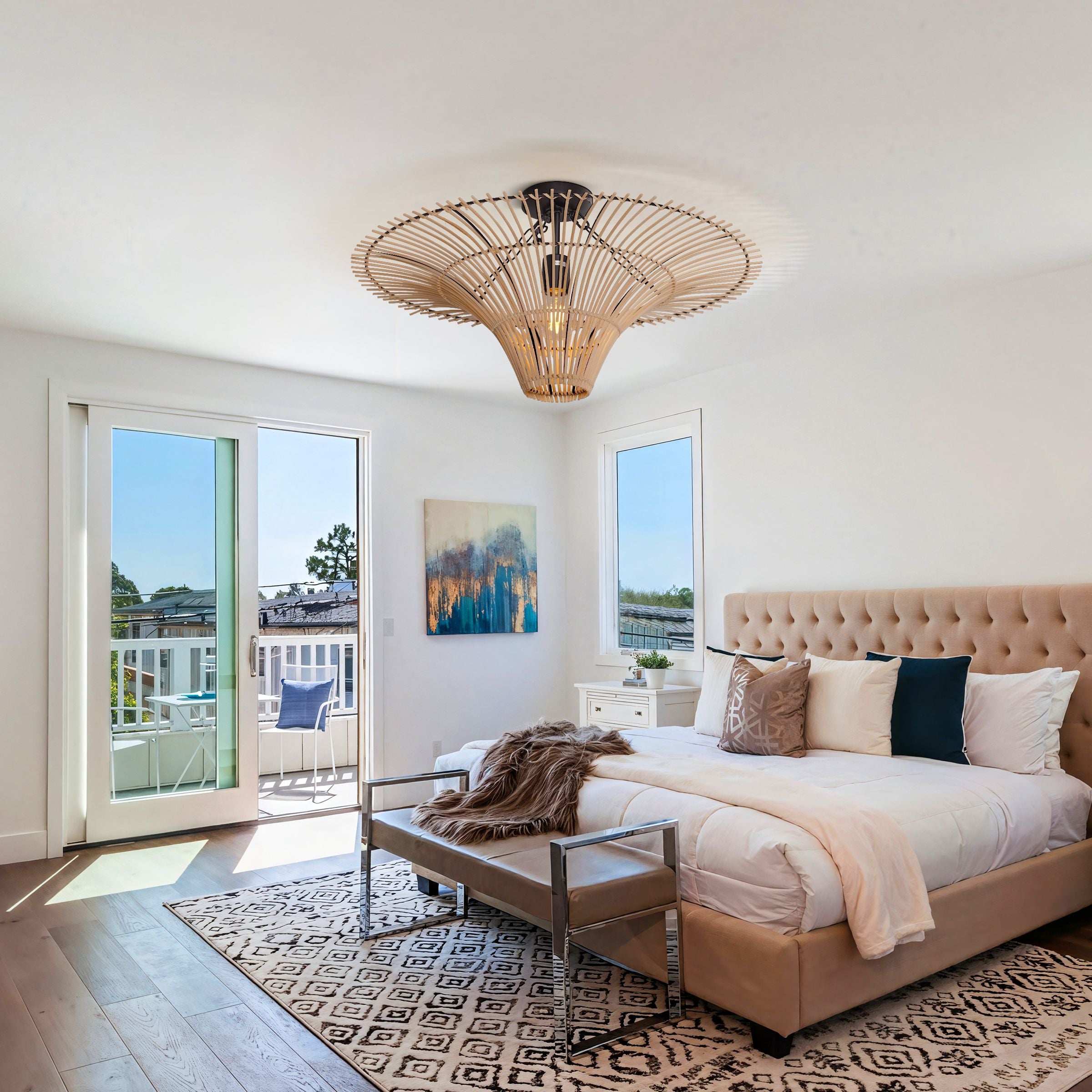 Lightsin Flying Saucer-Shaped LED Rattan Pendant Light Lightsin UK 60cm Dia×30cm H 