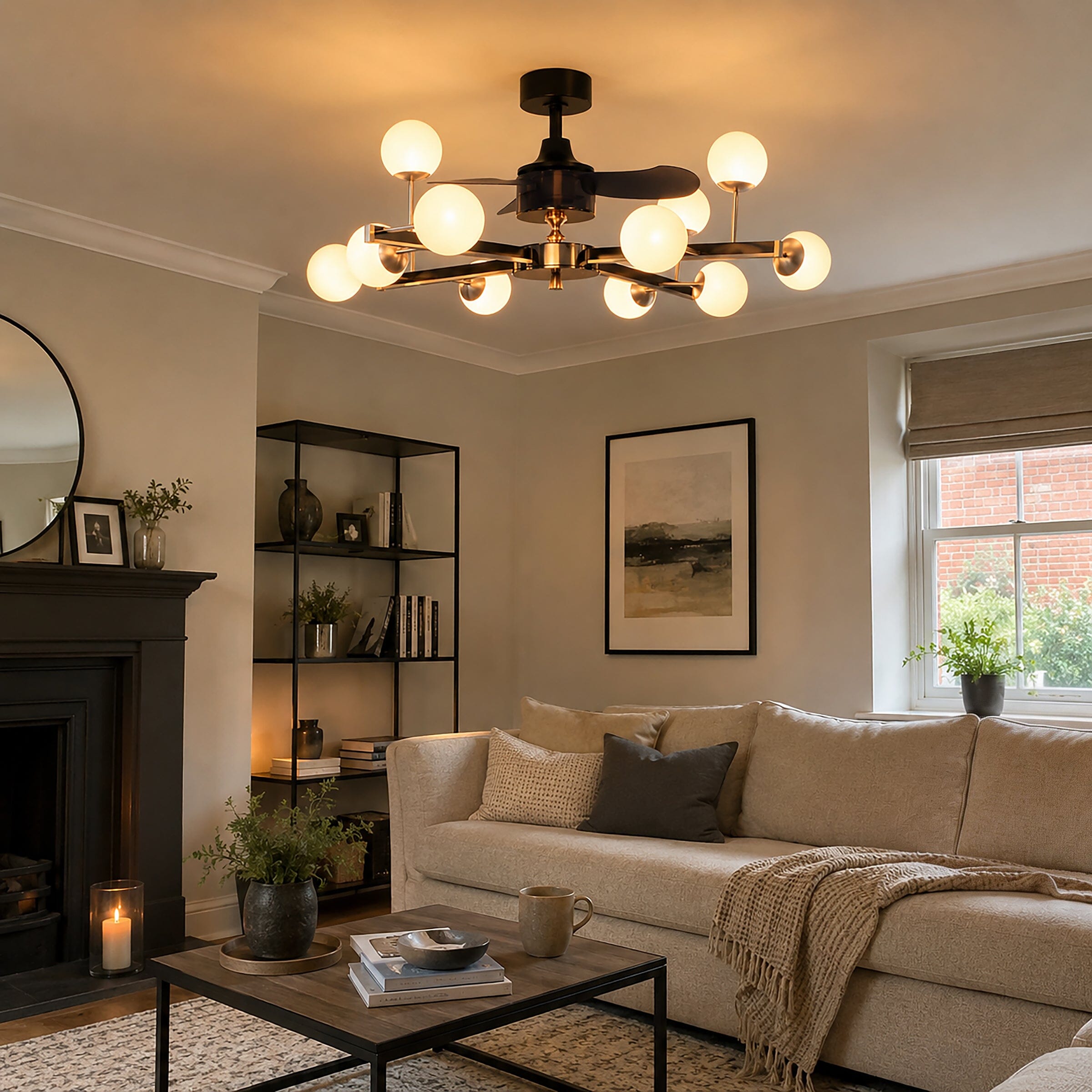 Lightsin Modern Black & Gold Sphere Finish 3-Blade Ceiling Fan Light with Remote Lightsin UK 