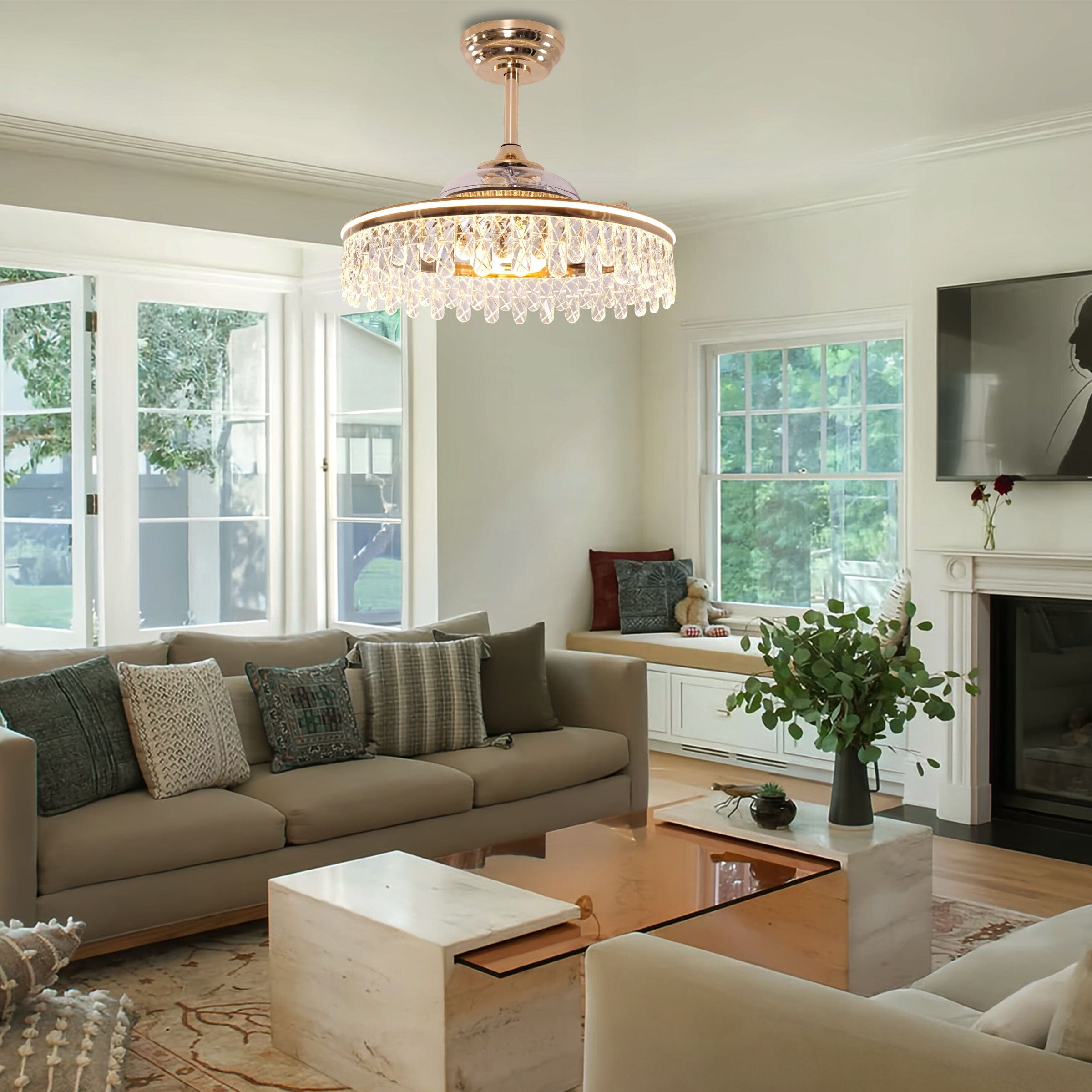 Lightsin 60cm Modern Gold Crystal Ceiling Fan with Light Lightsin UK 