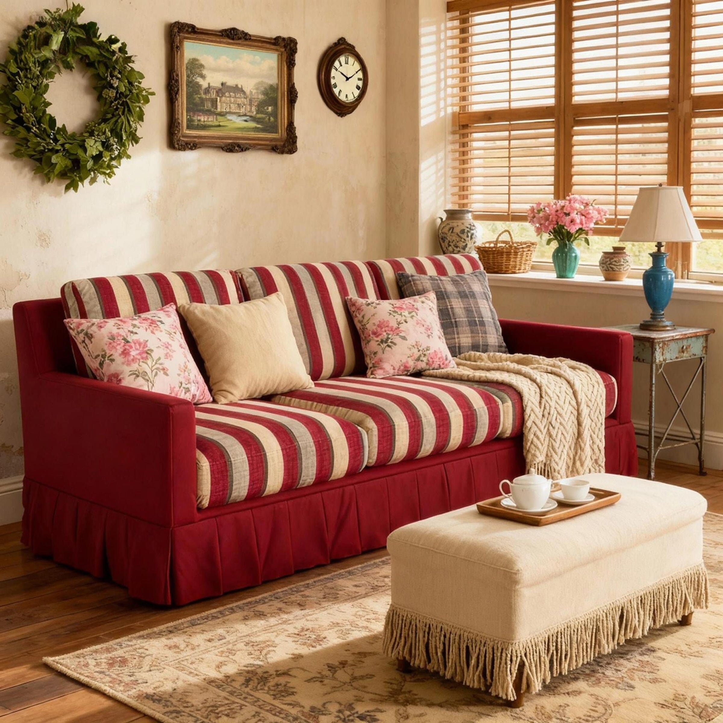 Cottonfy Country Check Sofa with Removable Skirted Covers Living and Home 