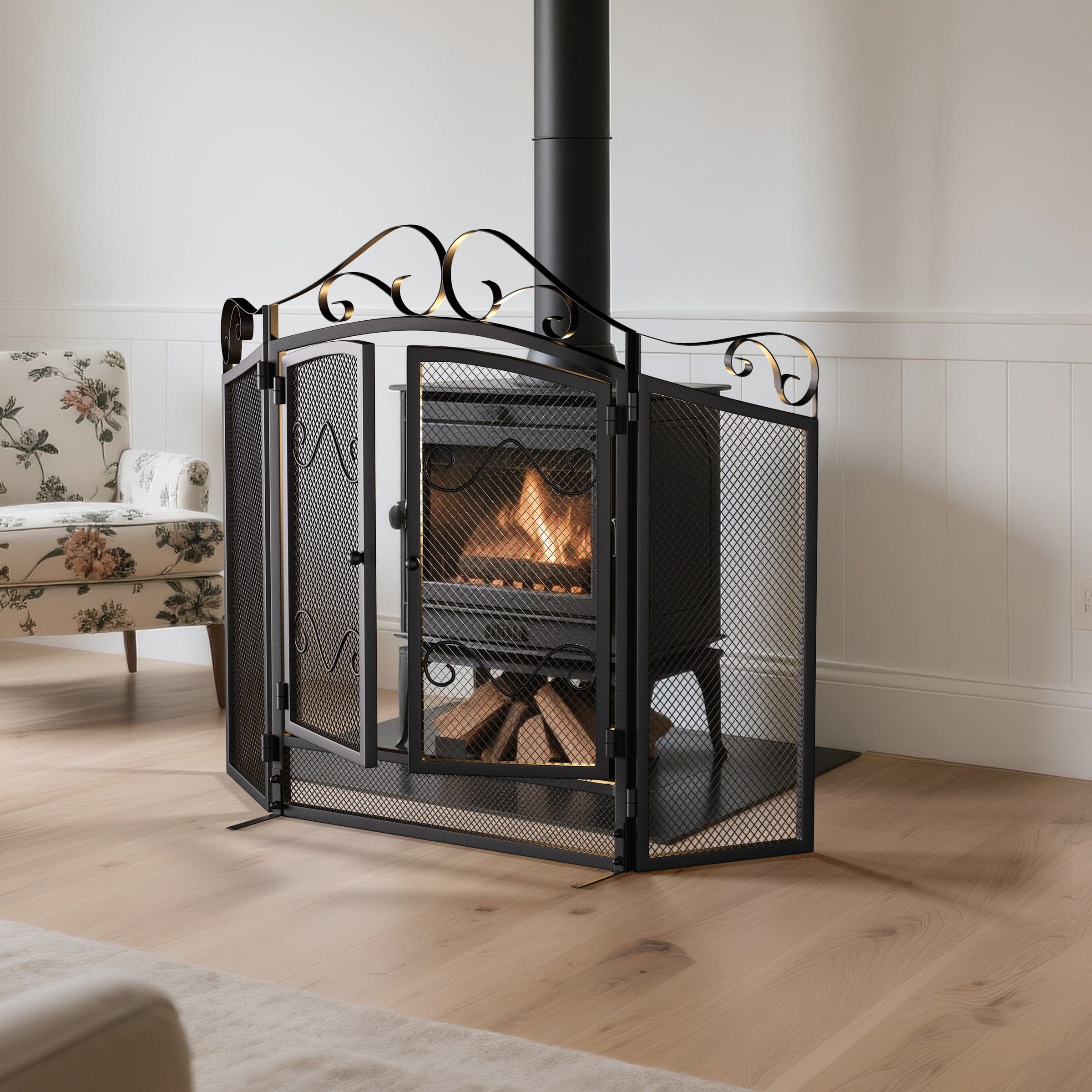 Smallbee Black Powder-Coated Iron Fireplace Screen – 114.7x84x16.5cm Smallbee UK 