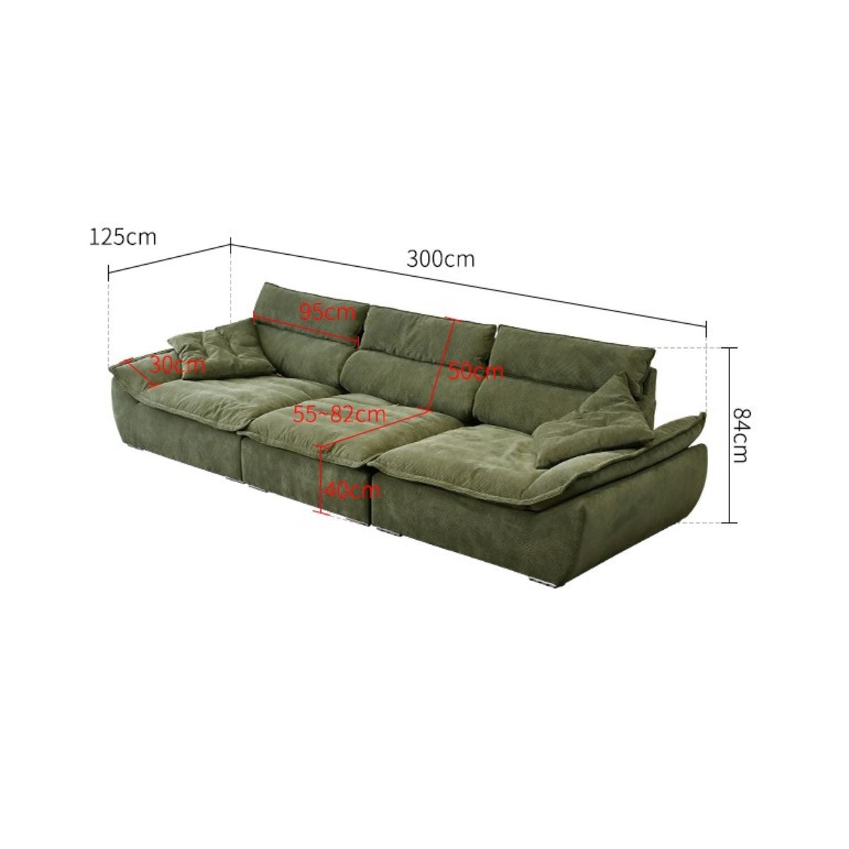 Cottonfy Adjustable Backrest Sailboat Corduroy Sofa Green Cottonfy UK 300CM Green Deposit