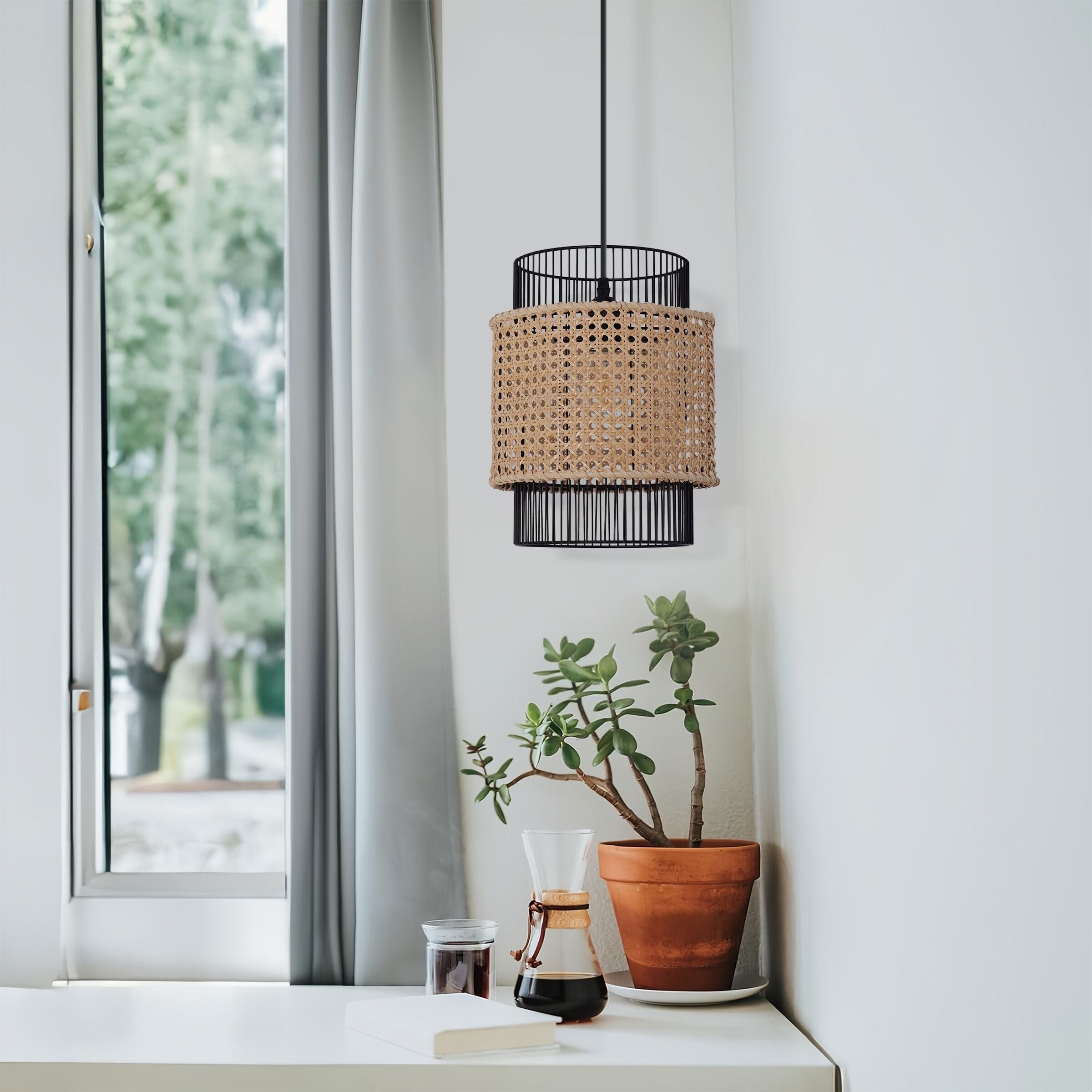‍Lightsin Elegant Black Frame with Handwoven Rattan Pendant Light (80% off) Lightsin UK 1 Unit 