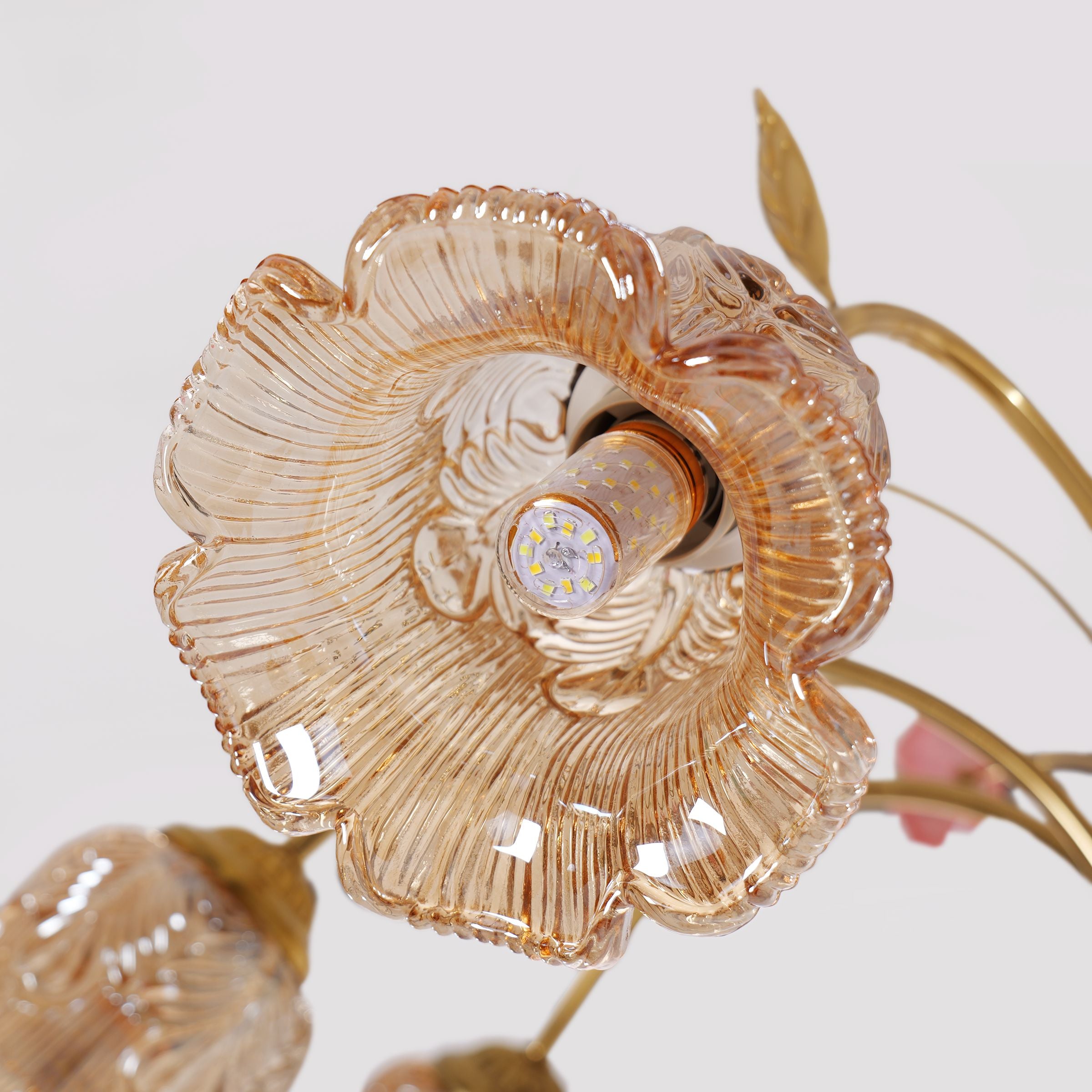 6-Light Gold Vintage Pink Floral Glass Chandelier | E27 Ceiling Lamp Pendant Light Lightsin UK 
