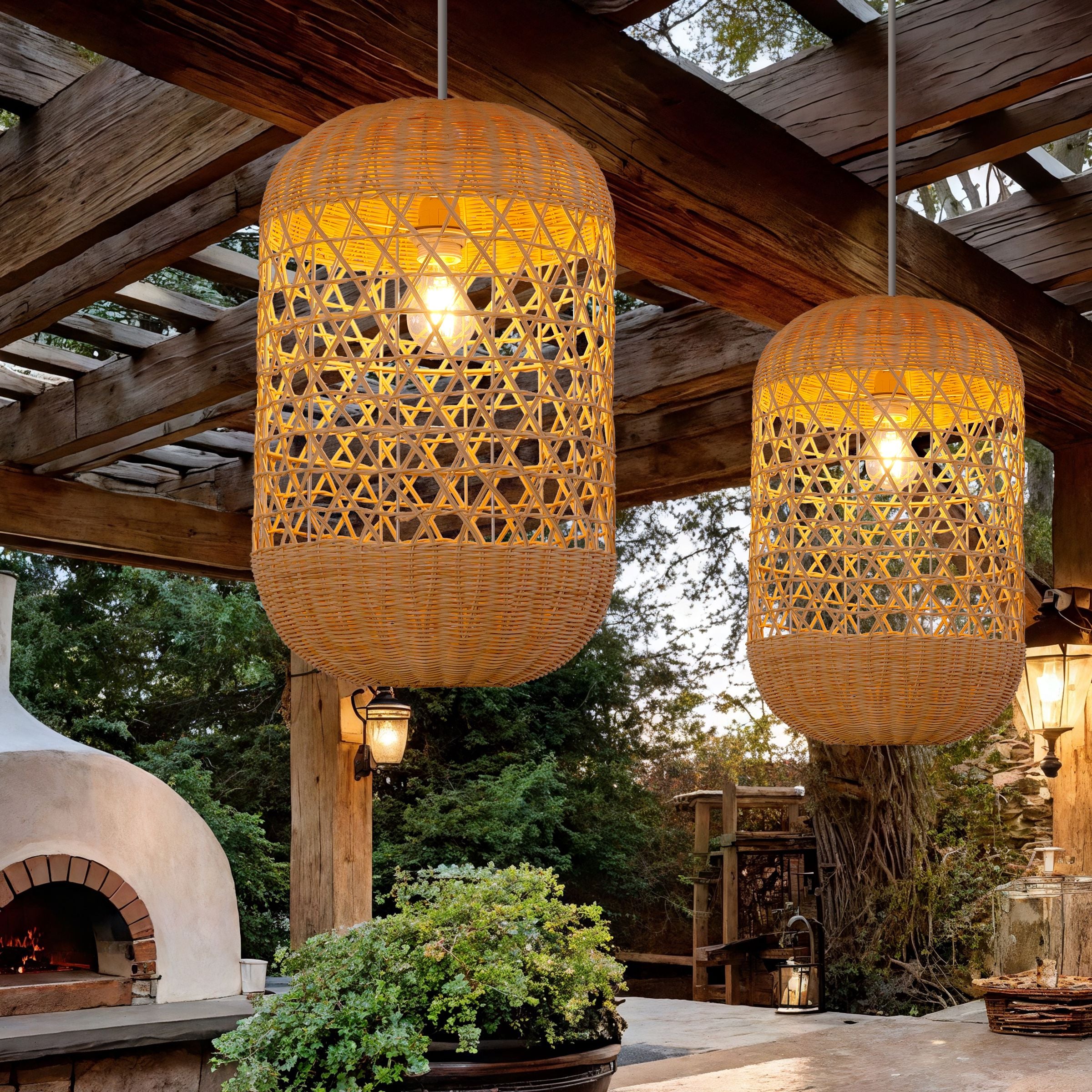Lightsin Japanese Capsule-Shaped Rattan Pendant Light Lightsin UK 2 Units 