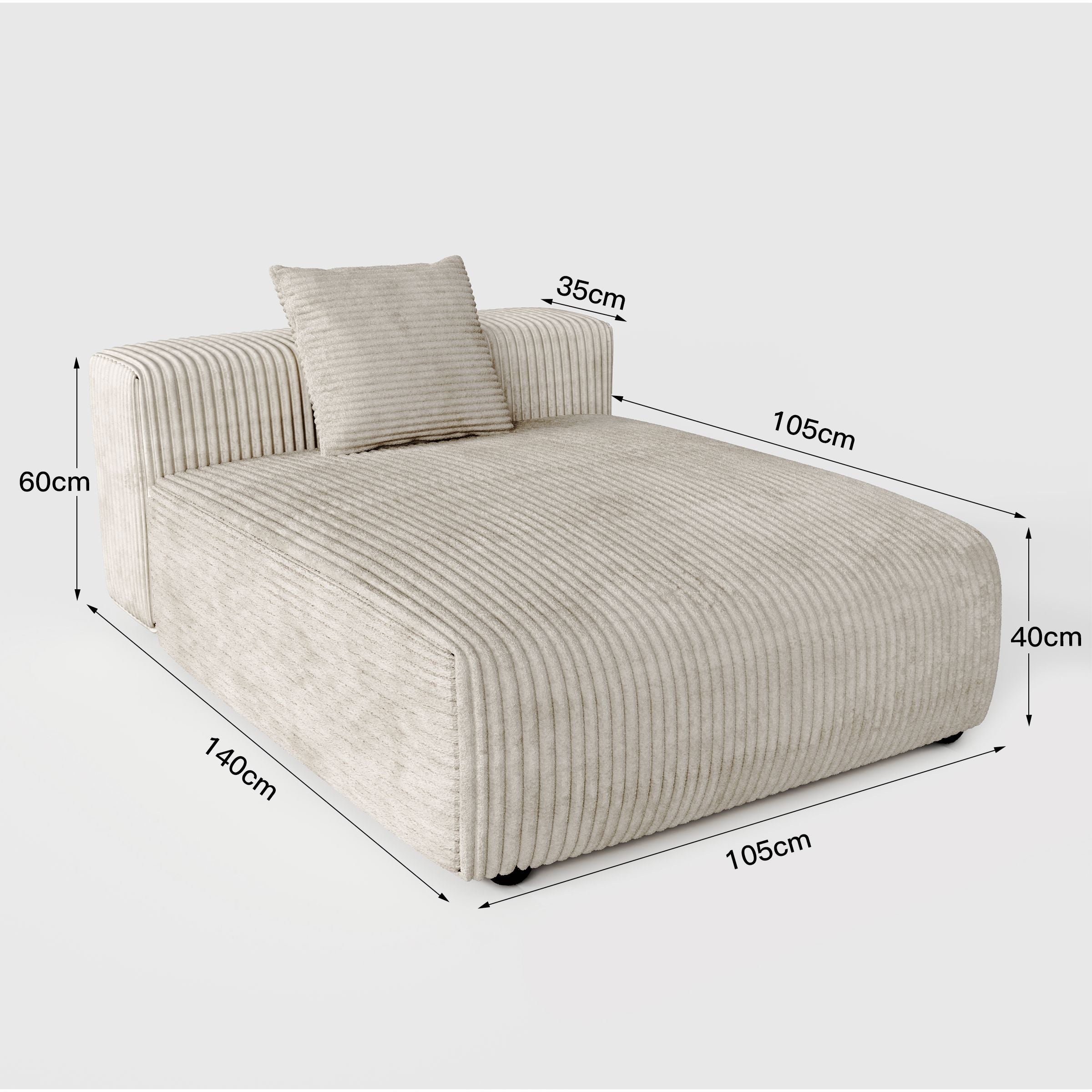 Cottonfy Corduroy Modular Wide Seat Chaise Sofa Block Living and Home Block 2 