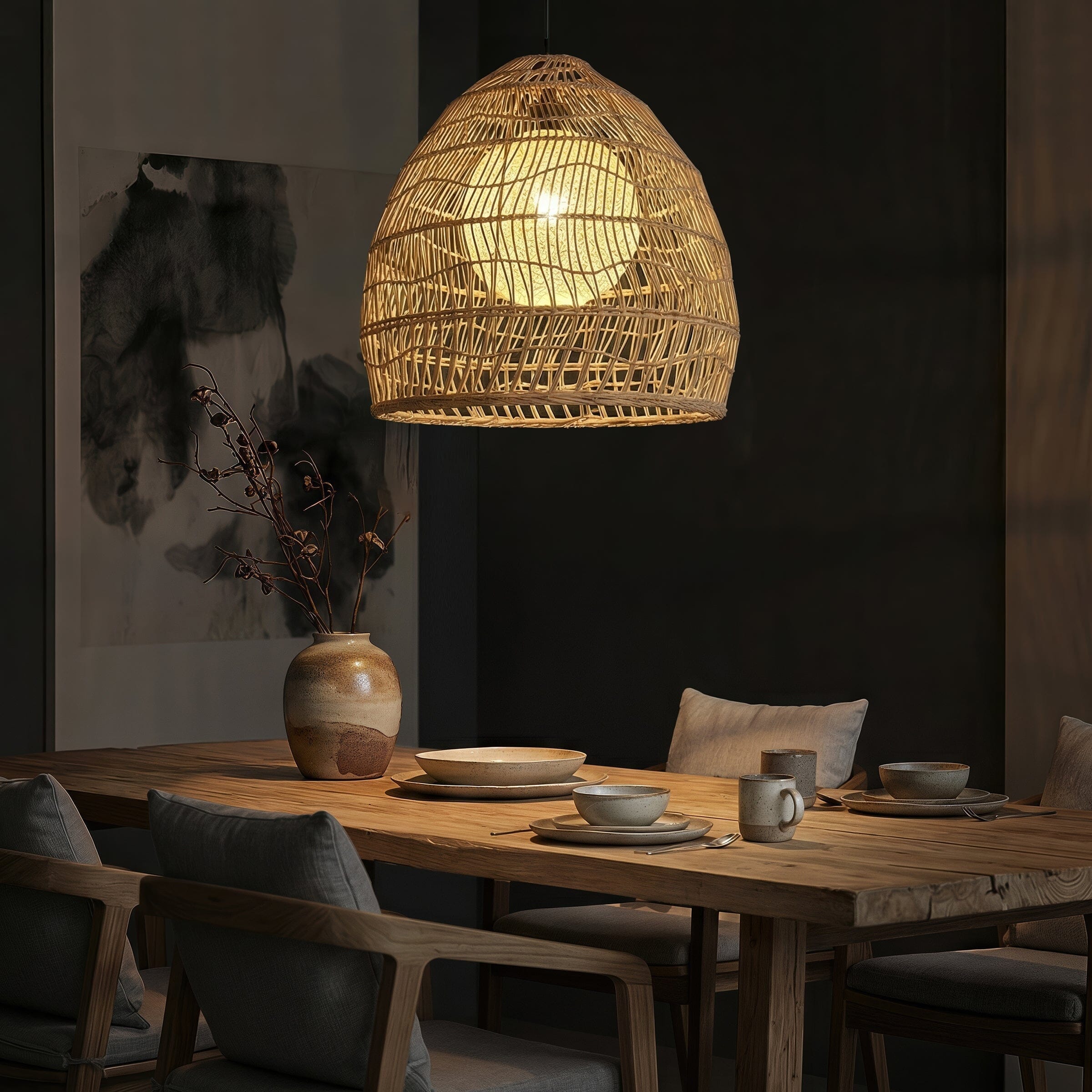 ‍Lightsin Natural Rattan Pendant Light | Handwoven Ceiling Lamp for Kitchen & Dining Room (100% off) Lightsin UK with yellow sphere 50cm Dia In Stock