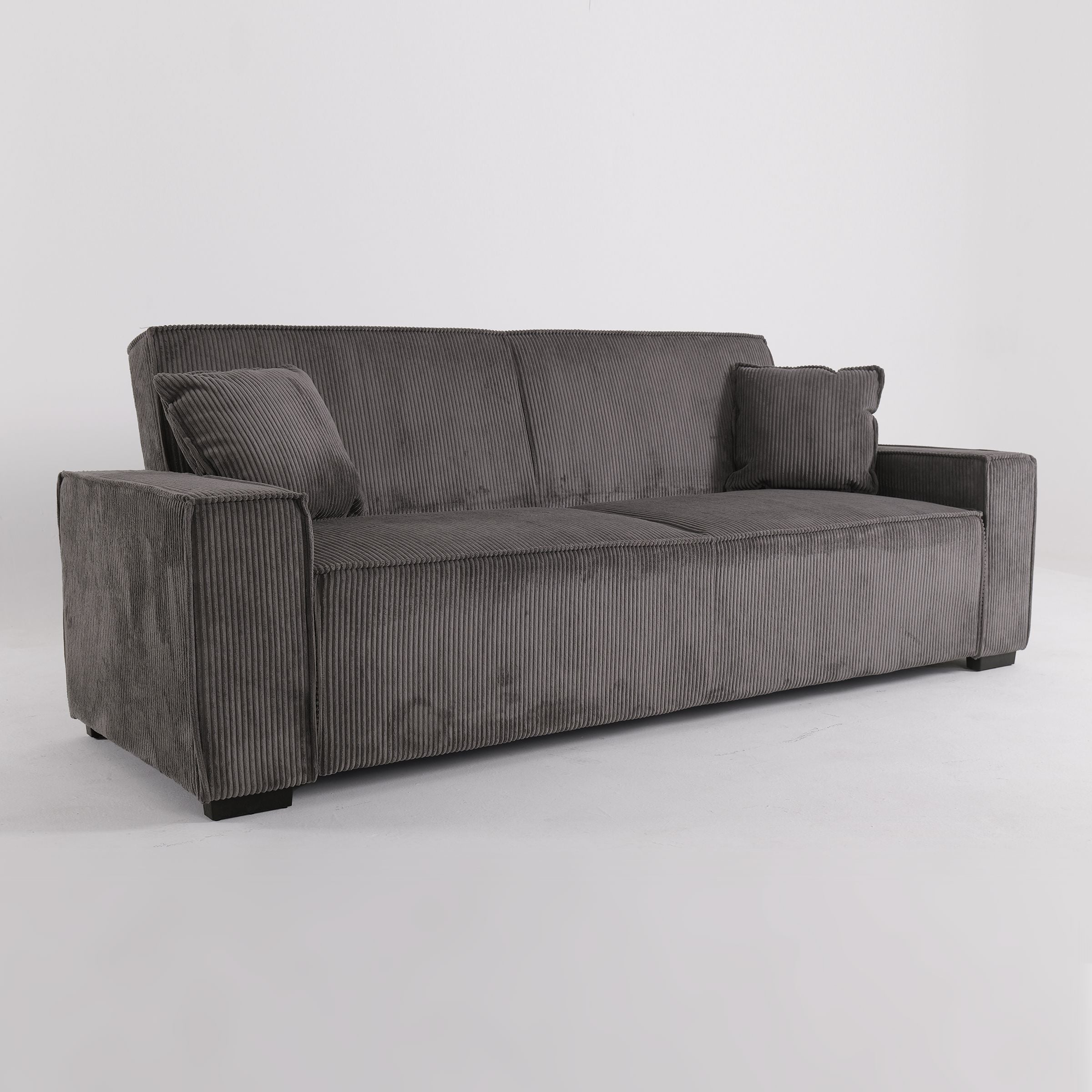 Grey Corduroy Sofa Bed with Adjustable Backrest and Spring Coil Support Living and Home 