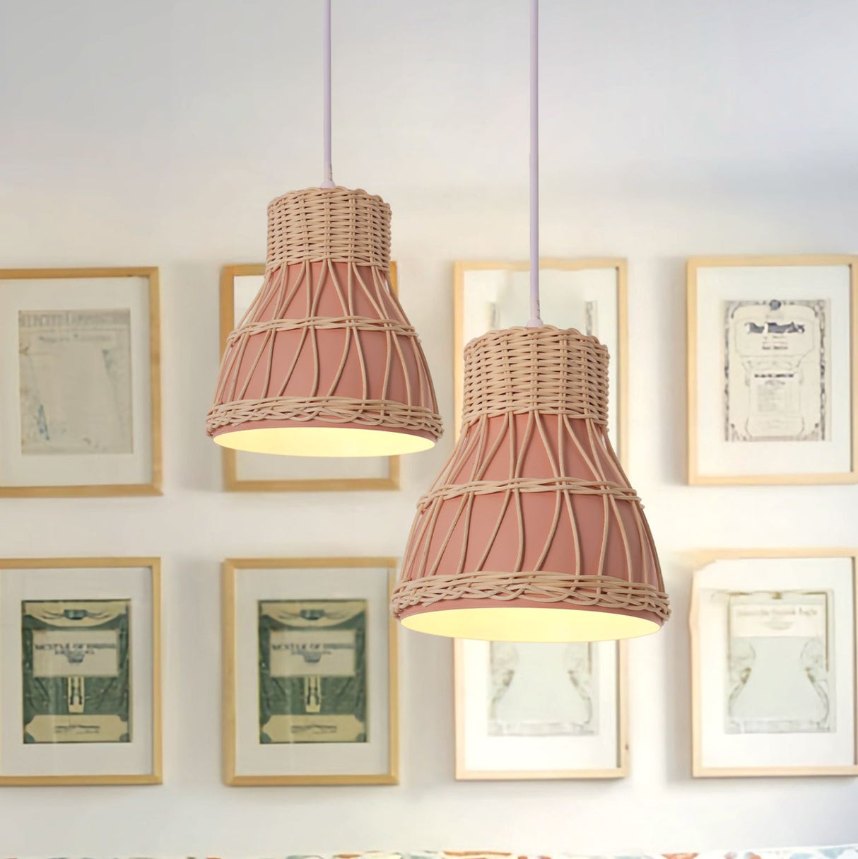 Lightsin Modern Rattan Pendant Light Available in Grey, Pink, and White Lightsin UK Pink 