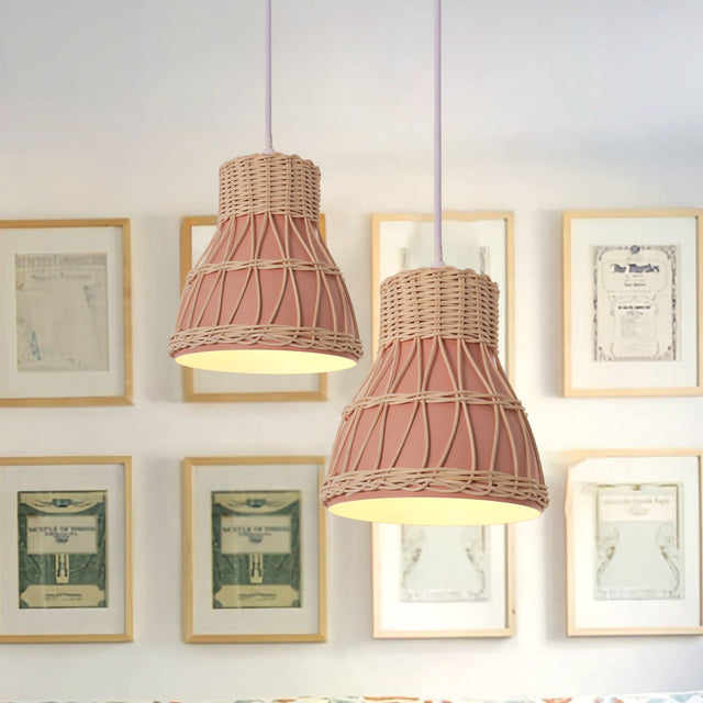 Lightsin Modern Rattan Pendant Light Available in Grey, Pink, and White Lightsin UK Pink 