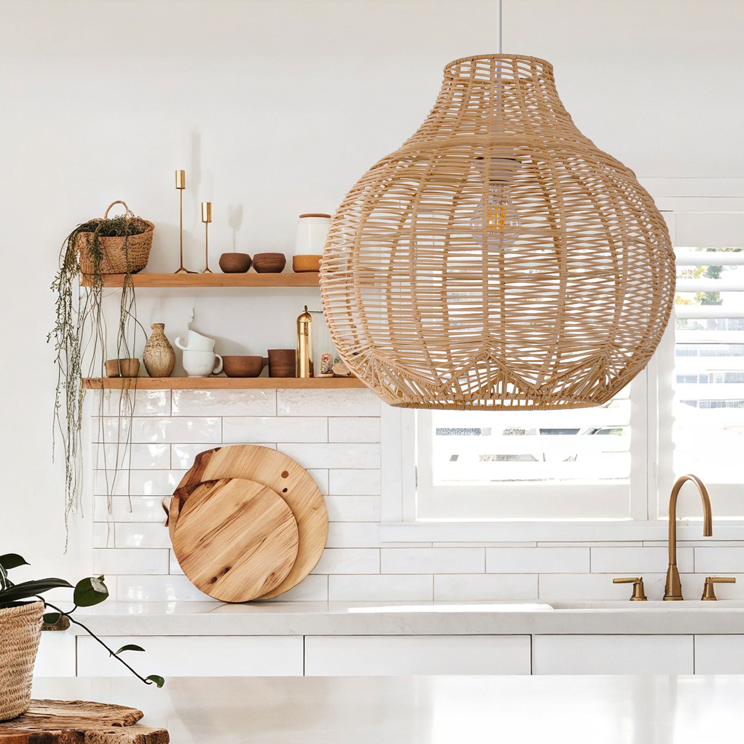 Lightsin Open-Gourd Japanese Rattan Pendant Light Lightsin UK 