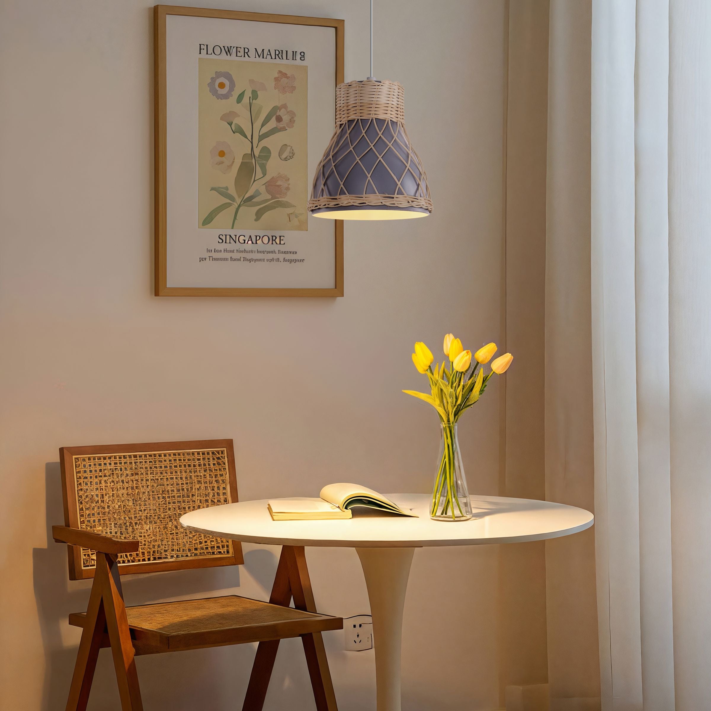 Lightsin Modern Rattan Pendant Light Available in Grey, Pink, and White Lightsin UK Grey 1 Unit 