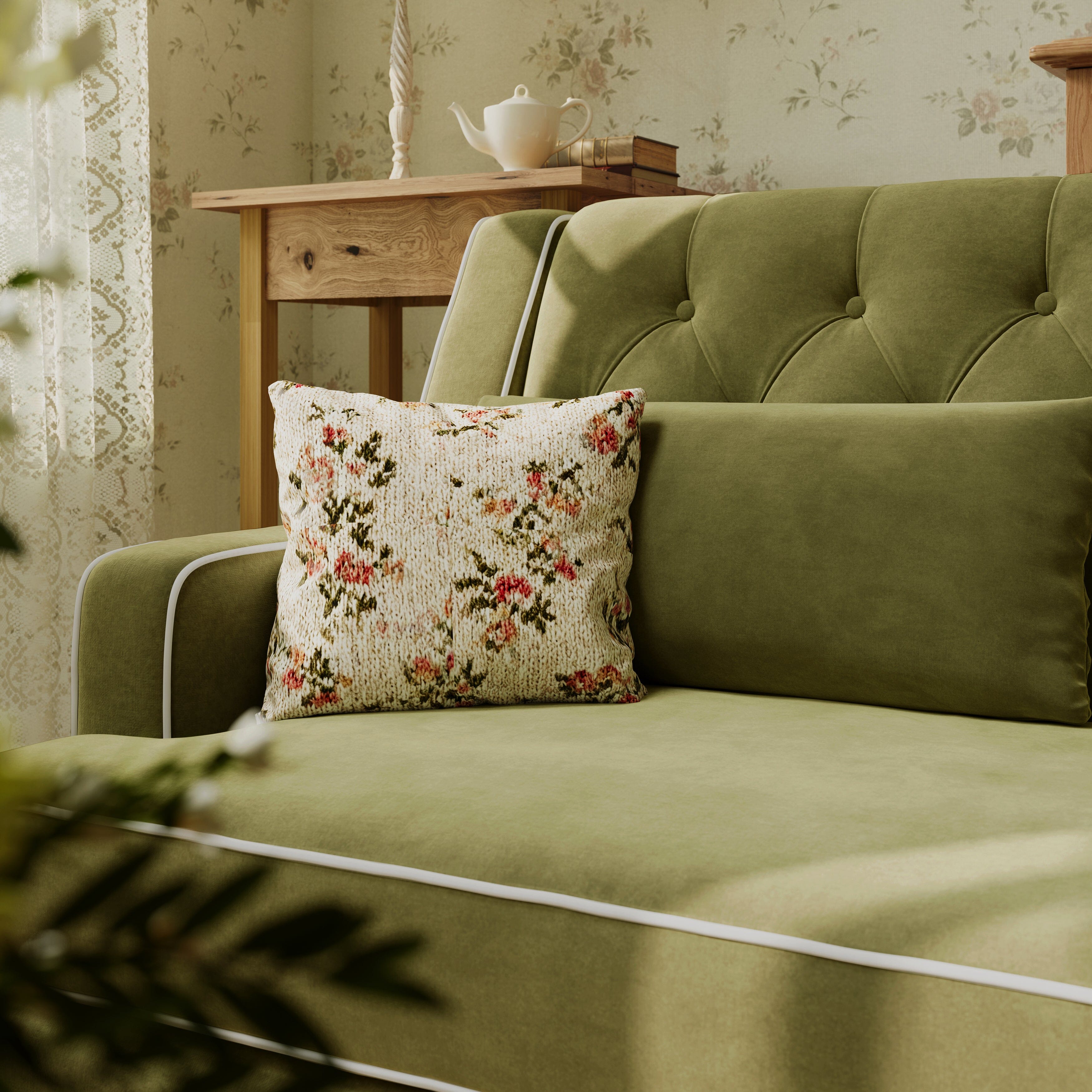 Cottonfy country fringe skirt sofa in cottagecore living room UK
